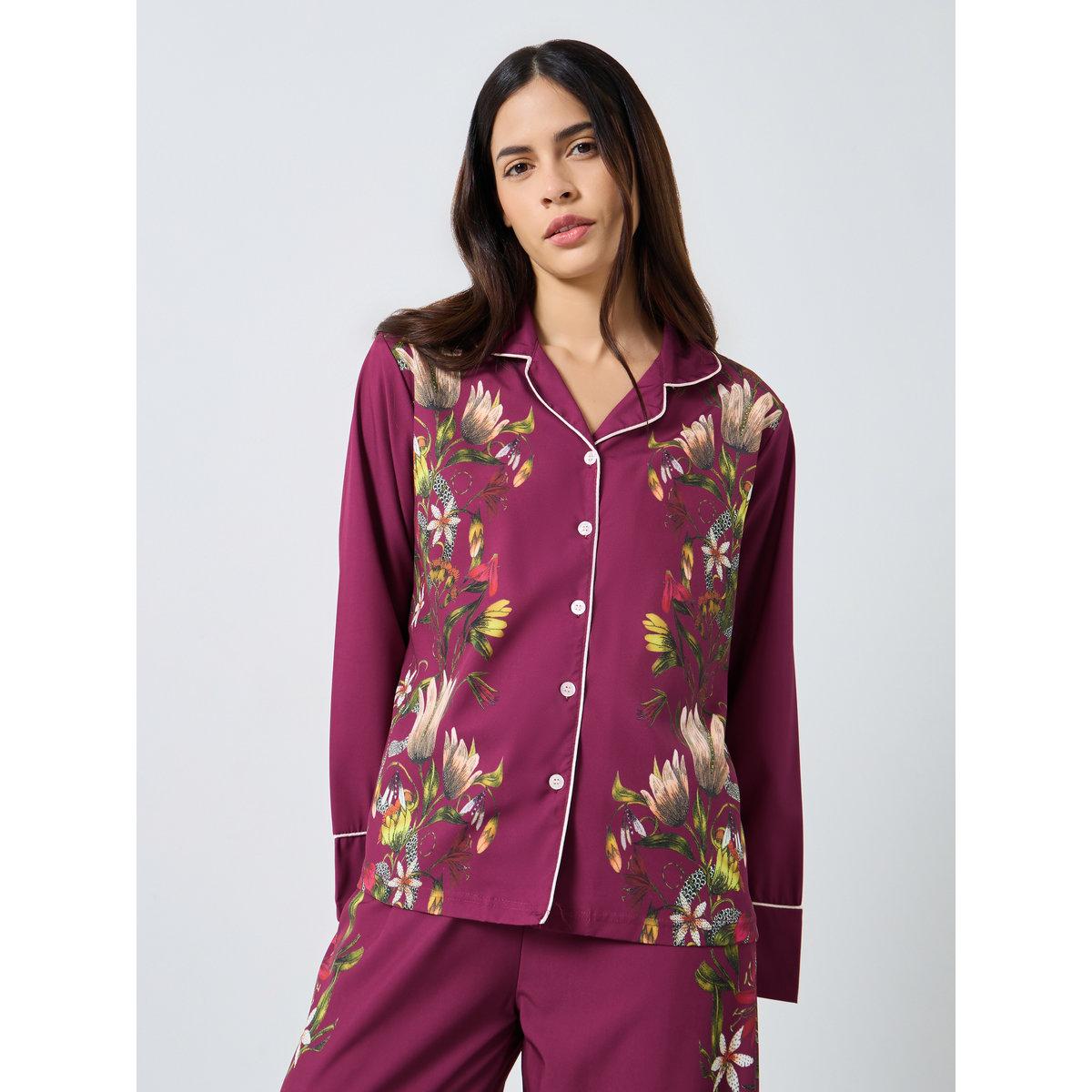 طقم من بنطال بيجاما وبلوزة بطبعة زهور-women-clothing-nightwear-pyjamas-longsets-image-2