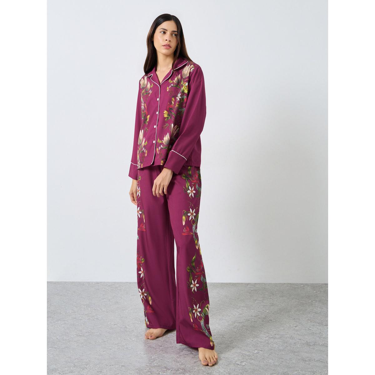 طقم من بنطال بيجاما وبلوزة بطبعة زهور-women-clothing-nightwear-pyjamas-longsets-image-3