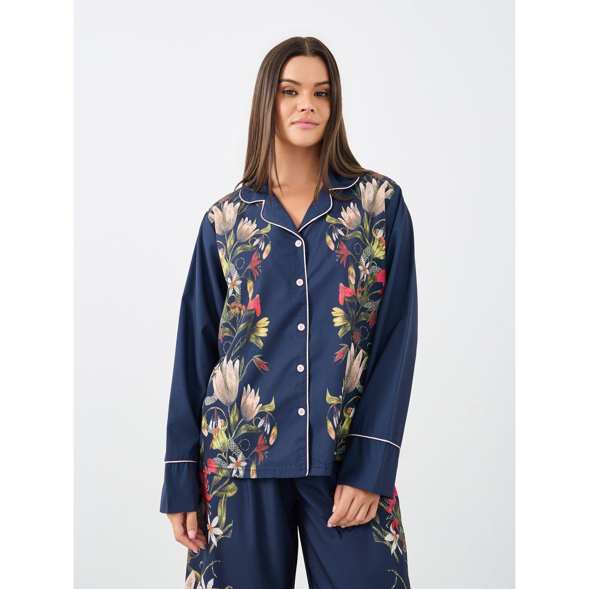 طقم من بنطال بيجاما وبلوزة ساتان بطبعة زهور-women-clothing-nightwear-pyjamas-longsets-image-2