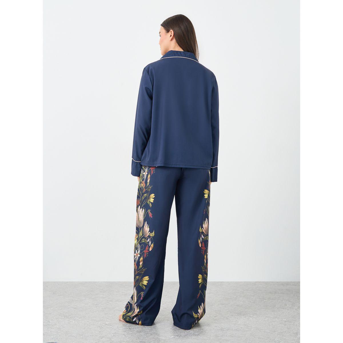 طقم من بنطال بيجاما وبلوزة ساتان بطبعة زهور-women-clothing-nightwear-pyjamas-longsets-image-5