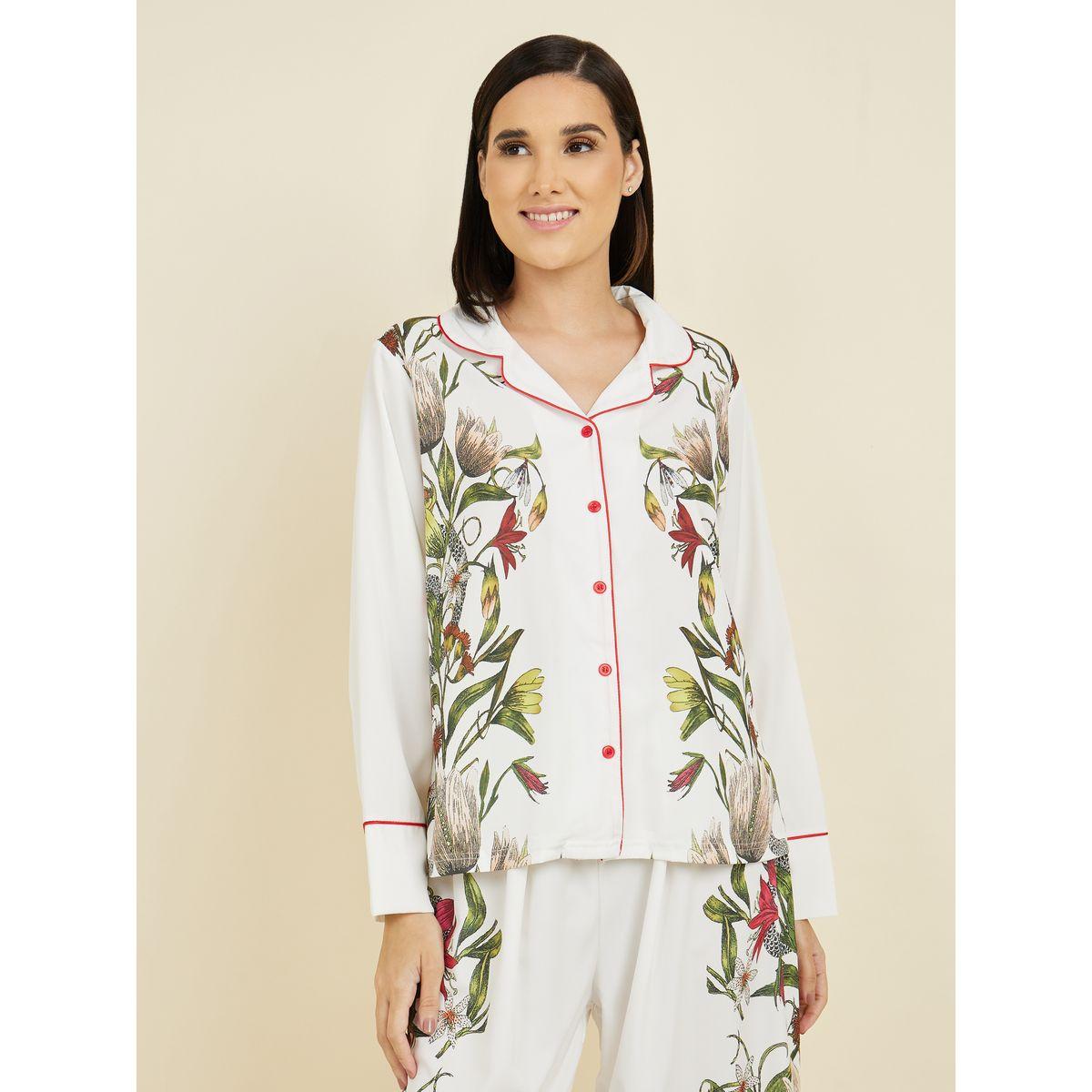 طقم من بنطال بيجاما مع بلوزة ساتان بطبعة زهور-women-clothing-nightwear-pyjamas-longsets-image-3