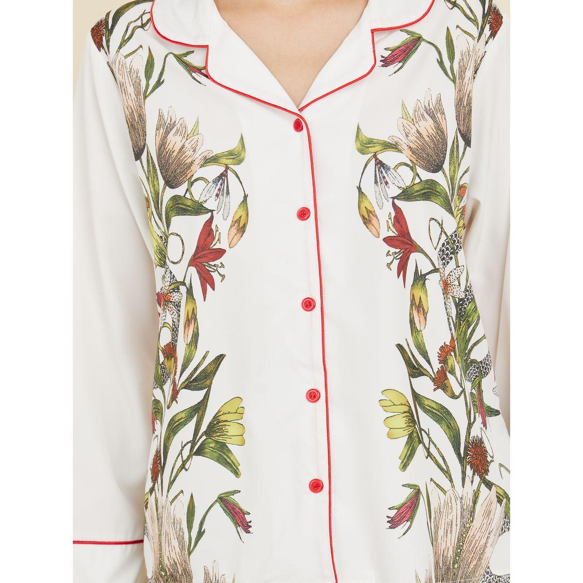 طقم من بنطال بيجاما مع بلوزة ساتان بطبعة زهور-women-clothing-nightwear-pyjamas-longsets-image-4