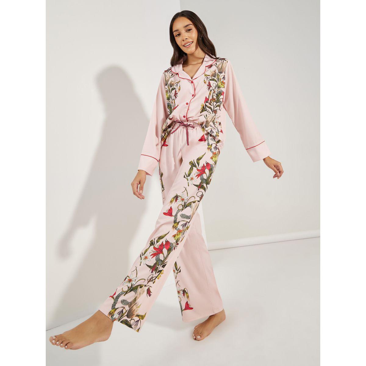 Styli Unwind Satin Floral Print Piped Trim Detail Shirt & Pyjama Set-women-clothing-nightwear-pyjamas-longsets-image-5