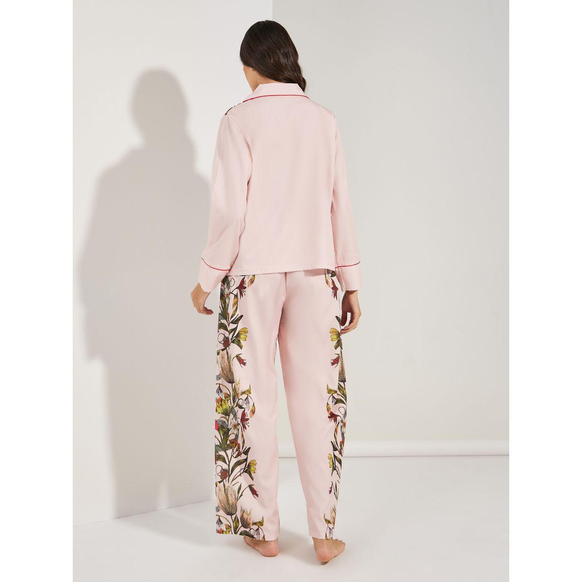 Styli Unwind Satin Floral Print Piped Trim Detail Shirt & Pyjama Set-women-clothing-nightwear-pyjamas-longsets-image-7