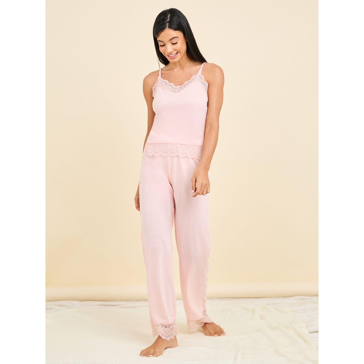 طقم من بنطال بيجاما مع بلوزة كامي بدانتيل-women-clothing-nightwear-pyjamas-longsets-image-2