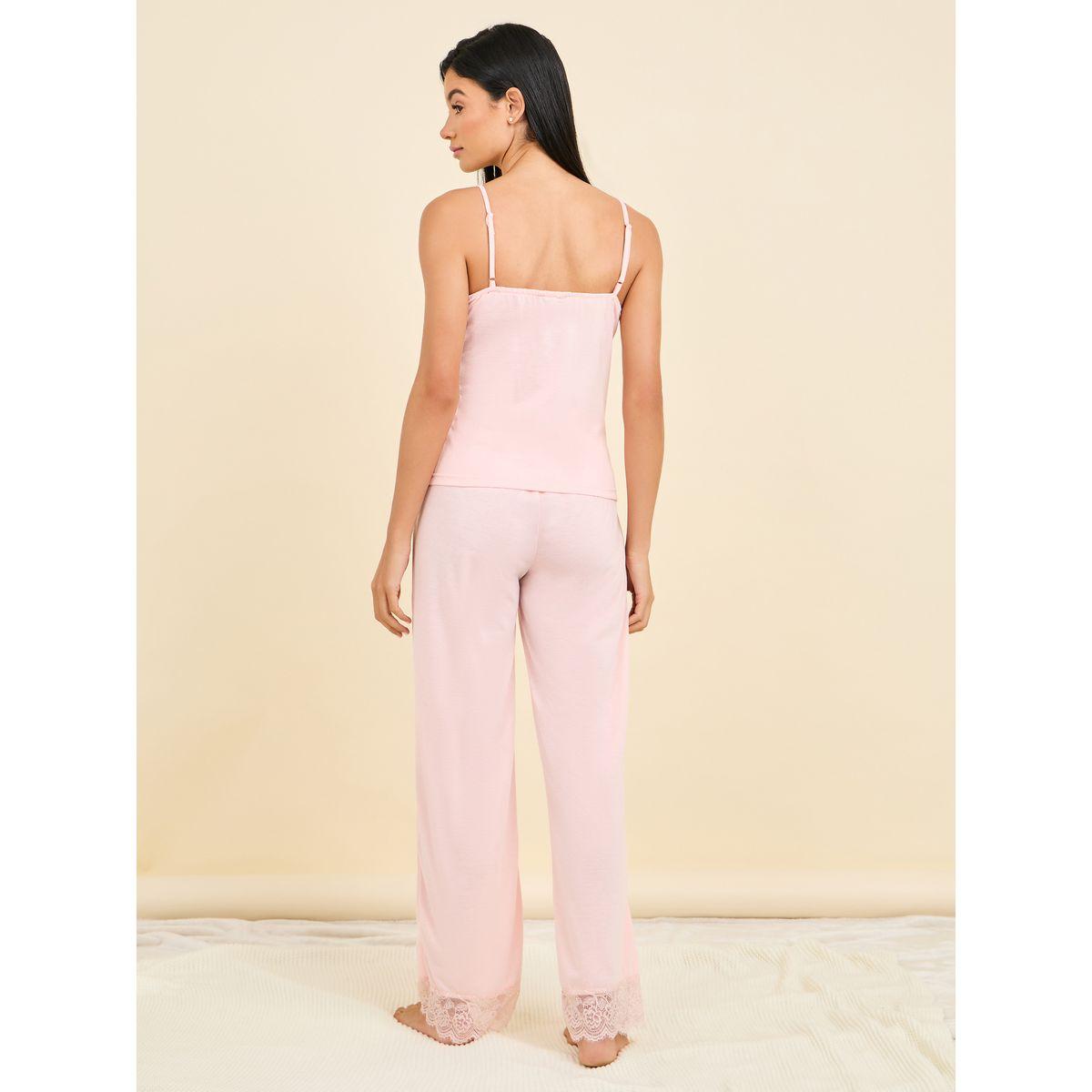 طقم من بنطال بيجاما مع بلوزة كامي بدانتيل-women-clothing-nightwear-pyjamas-longsets-image-6