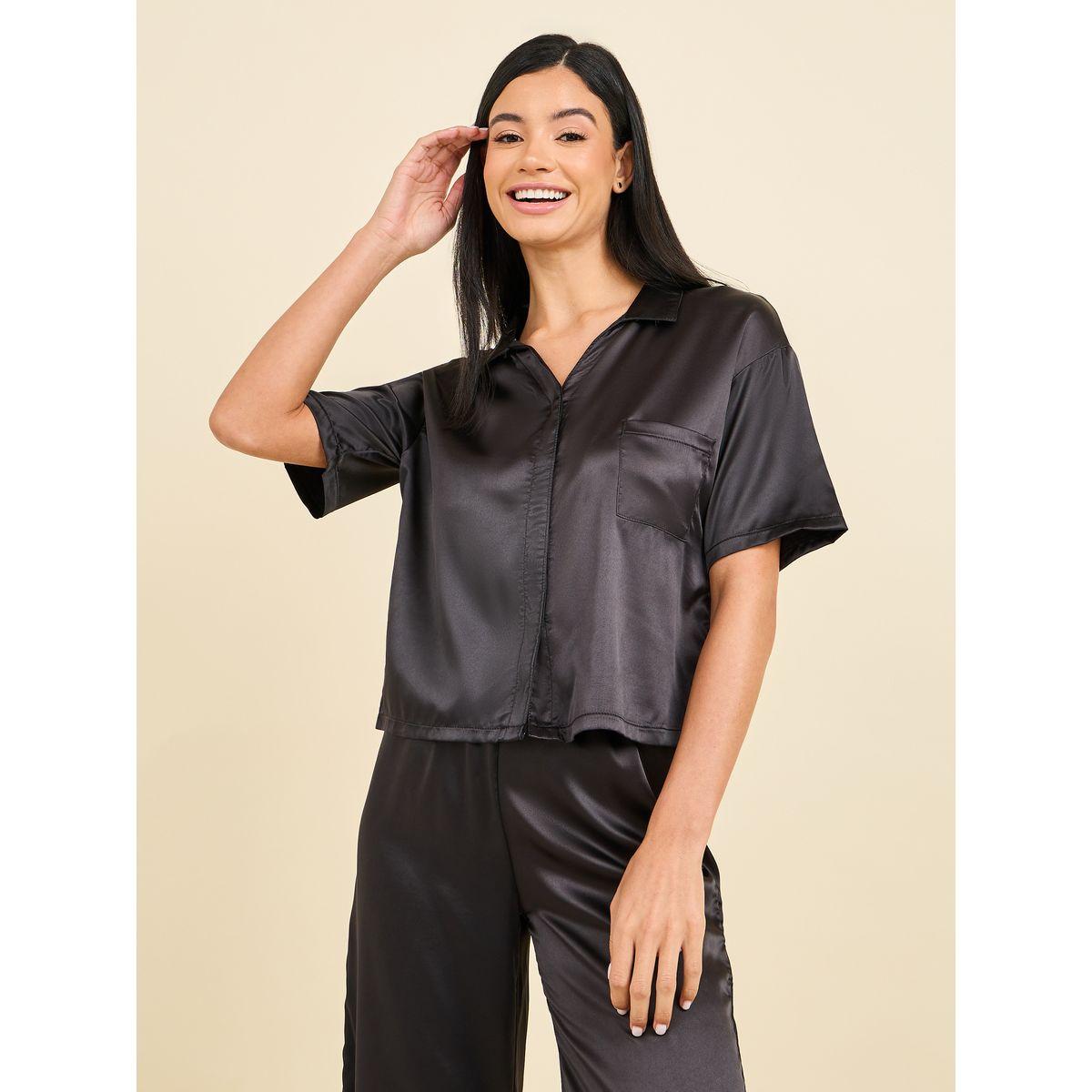 طقم من بنطال بيجاما مع بلوزة بوكسي ساتان-women-clothing-nightwear-pyjamas-longsets-image-3