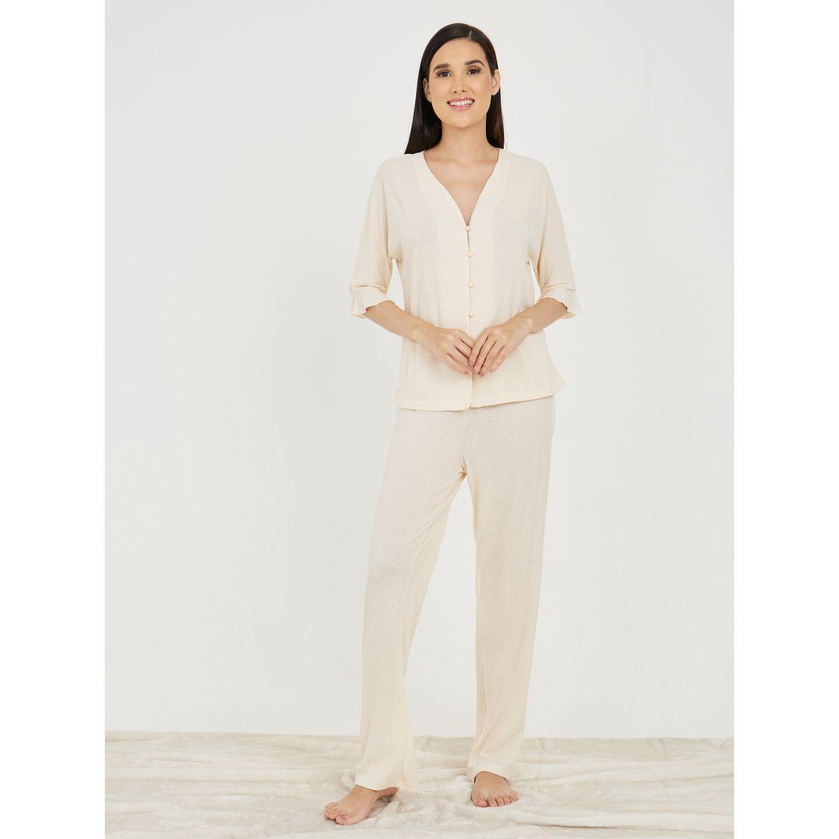 Styli Unwind Ribbed Ruffle Hem Sleeves Shirt and Pyjama Set-women-clothing-nightwear-pyjamas-longsets-image-2