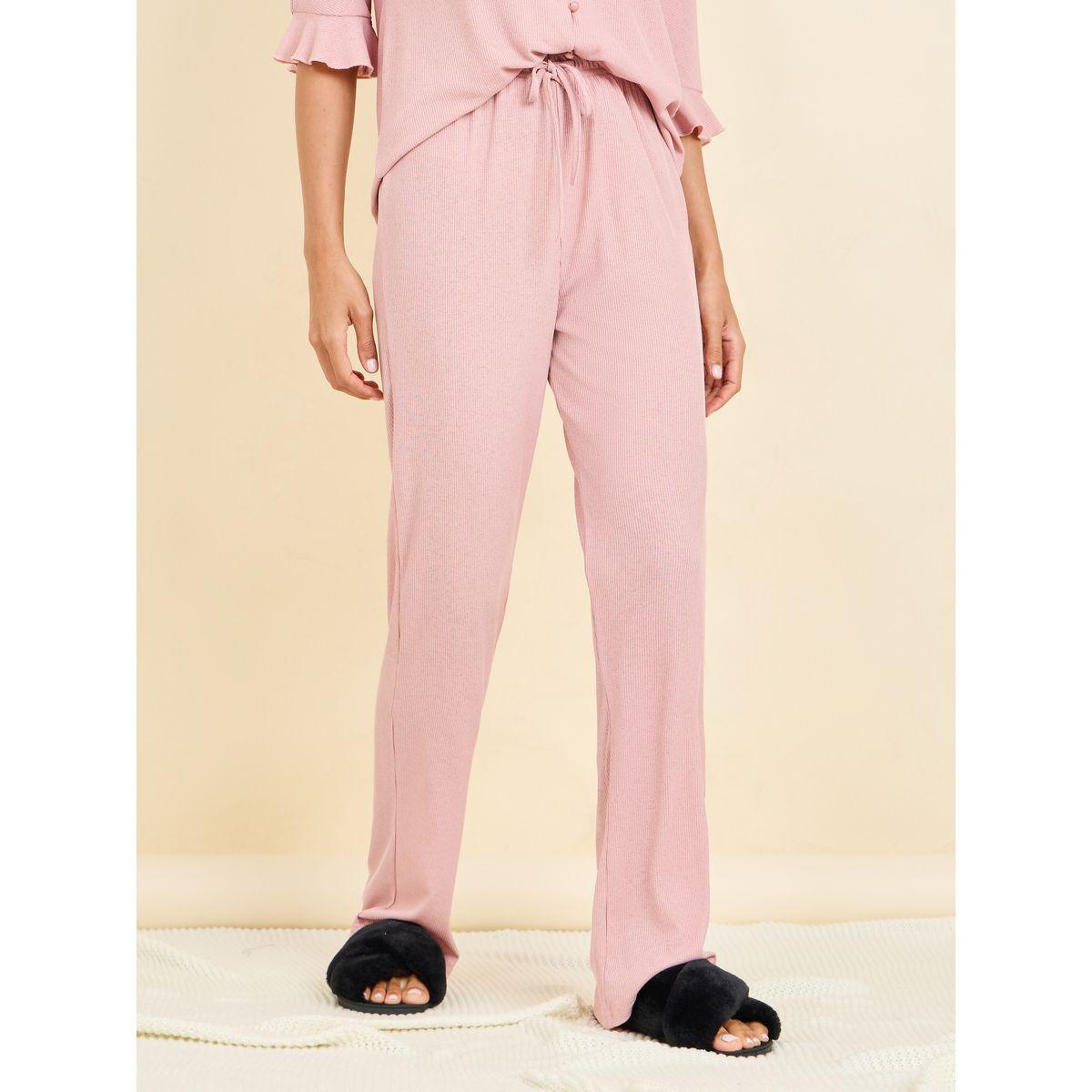 Styli Unwind Ribbed Ruffle Sleeve Shirt & Pyjama Set-women-clothing-nightwear-pyjamas-longsets-image-5