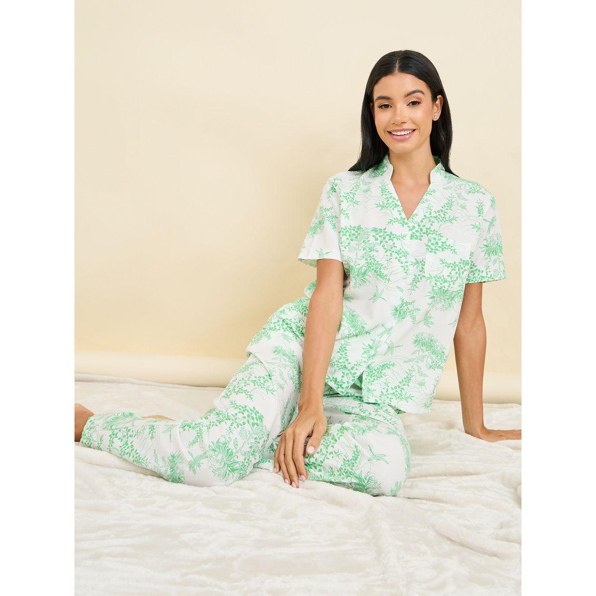 Styli Unwind All Over Leaf Print Shirt & Pyjama Set-women-clothing-nightwear-pyjamas-longsets-image-1