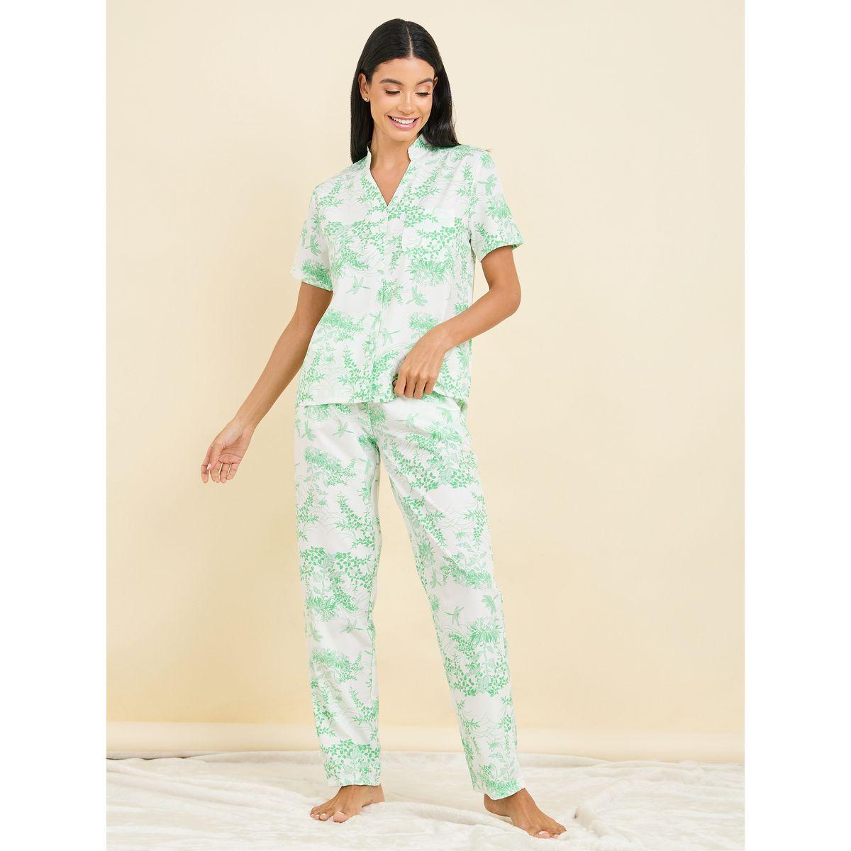 Styli Unwind All Over Leaf Print Shirt & Pyjama Set-women-clothing-nightwear-pyjamas-longsets-image-2