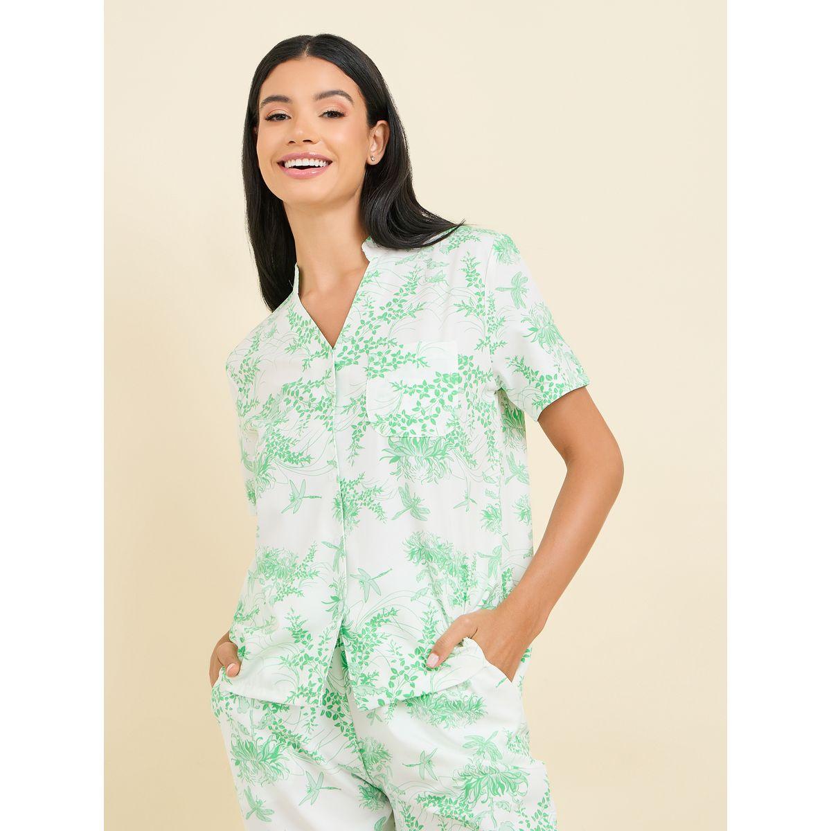 Styli Unwind All Over Leaf Print Shirt & Pyjama Set-women-clothing-nightwear-pyjamas-longsets-image-3