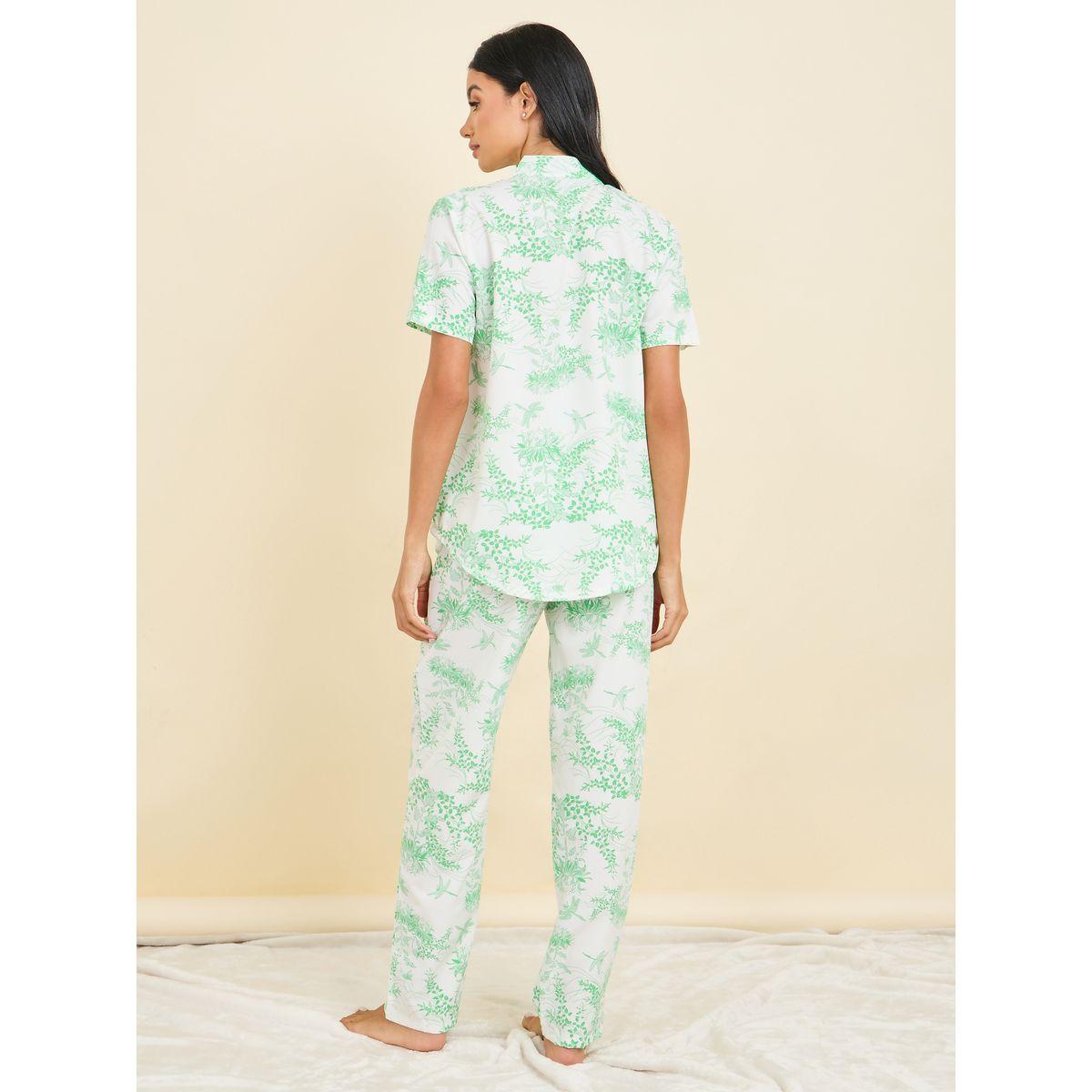 Styli Unwind All Over Leaf Print Shirt & Pyjama Set-women-clothing-nightwear-pyjamas-longsets-image-6