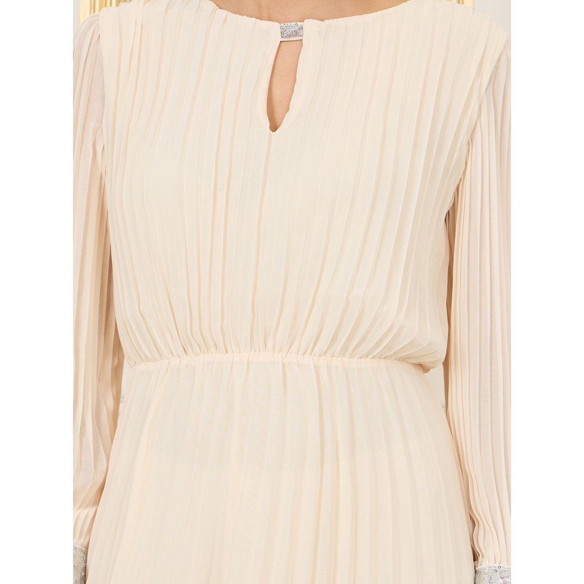 Styli Sequin Cuffed Sleeves Pleated A-Line Maxi Dress-women-clothing-dresses-image-3