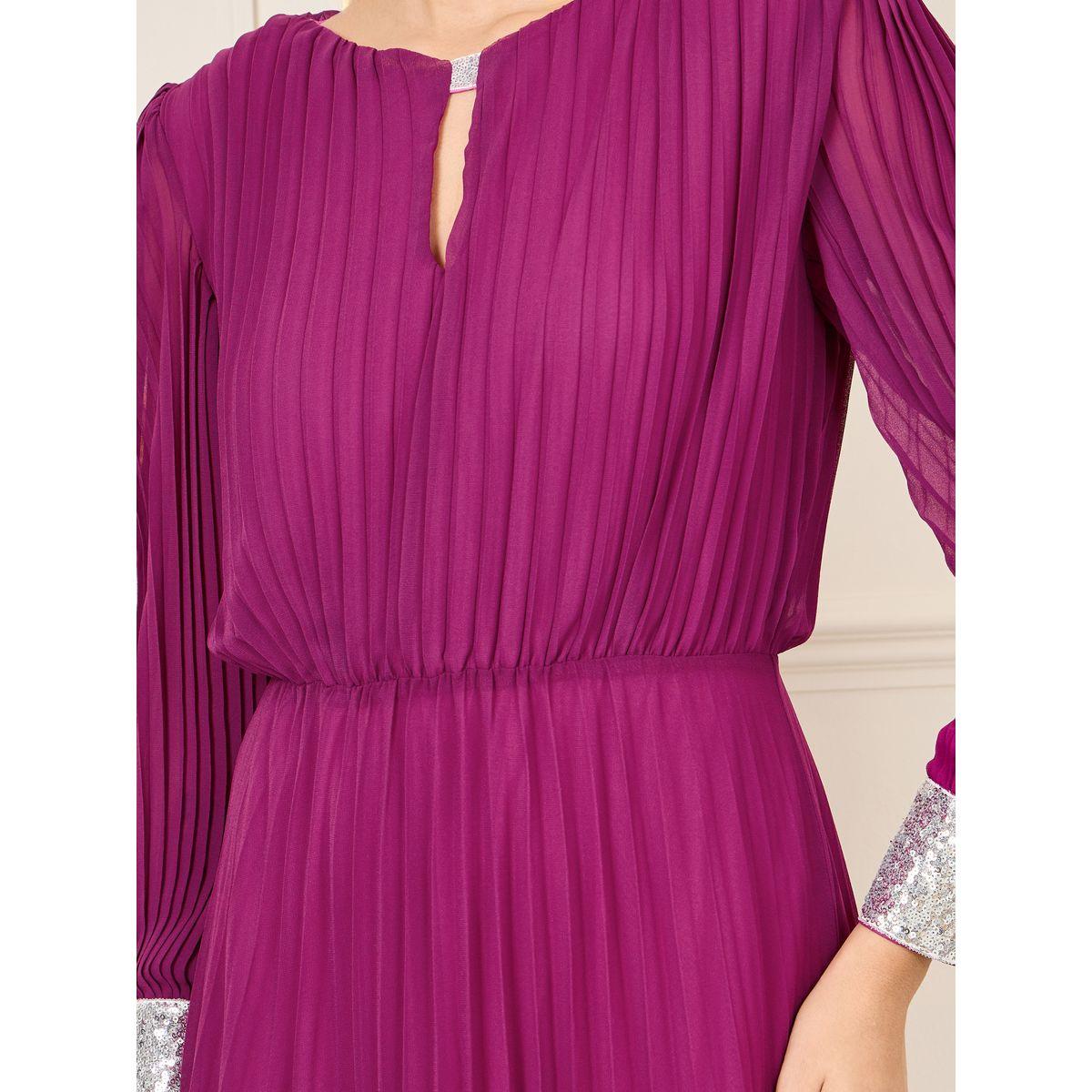 Styli Pleated Sequin Cuffed Sleeves A-Line Maxi Dress-women-clothing-dresses-image-3