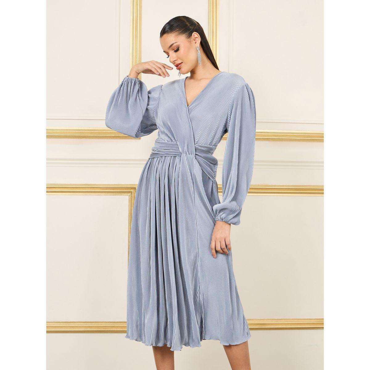 فستان بليسيه ميدي بحافة واسعة-women-clothing-dresses-image-2