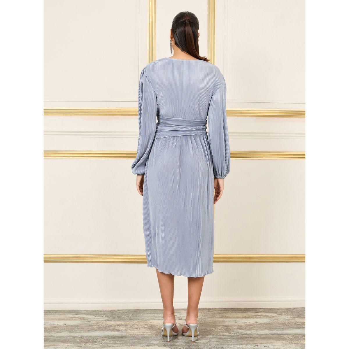 Styli Plisse V Neck A-Line Midi Dress-women-clothing-dresses-image-4
