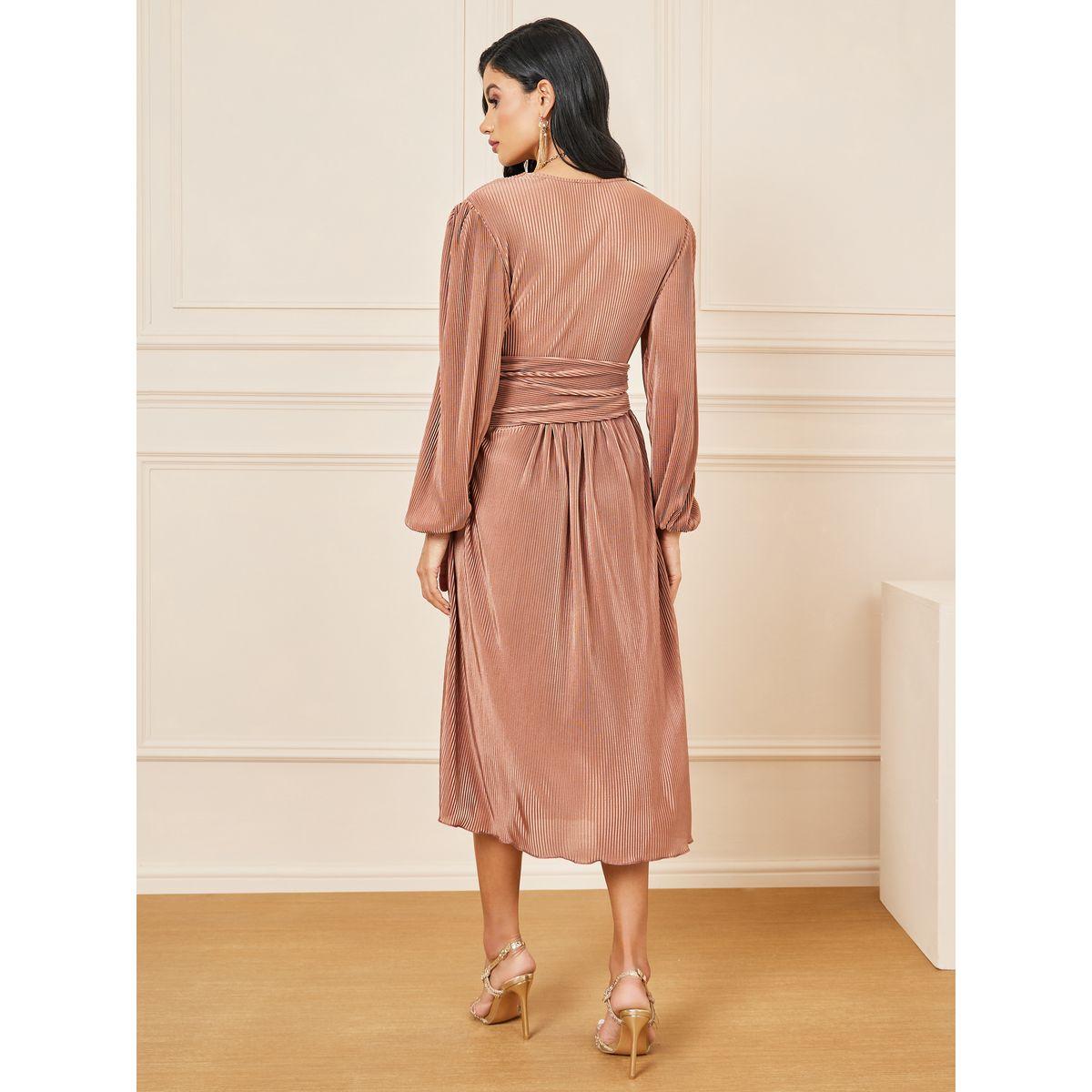 فستان ميدي بليسيه بتفاصيل كسرات-women-clothing-dresses-image-4