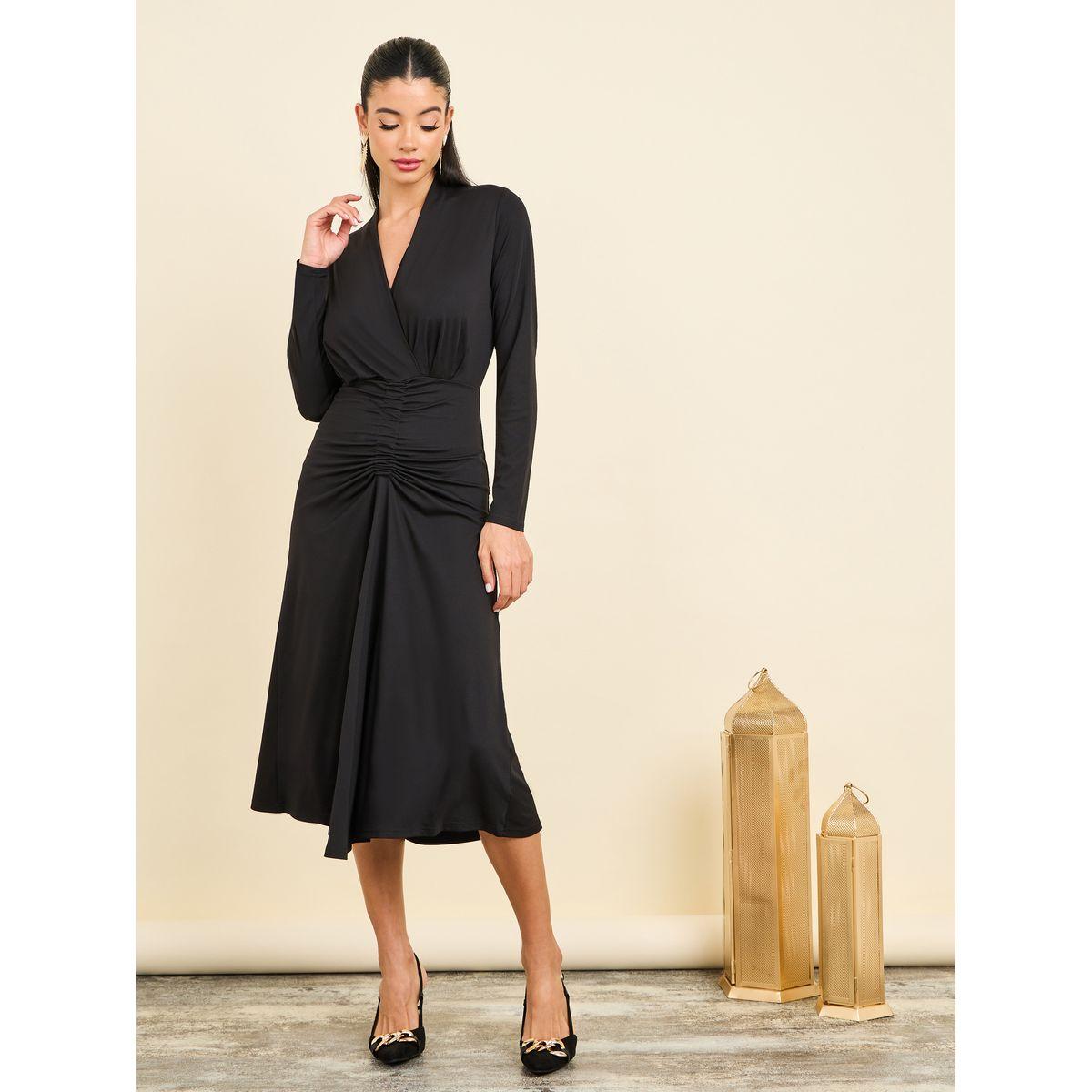 Styli Ruched Detail A-Line Midi Dress-women-clothing-dresses-image-1