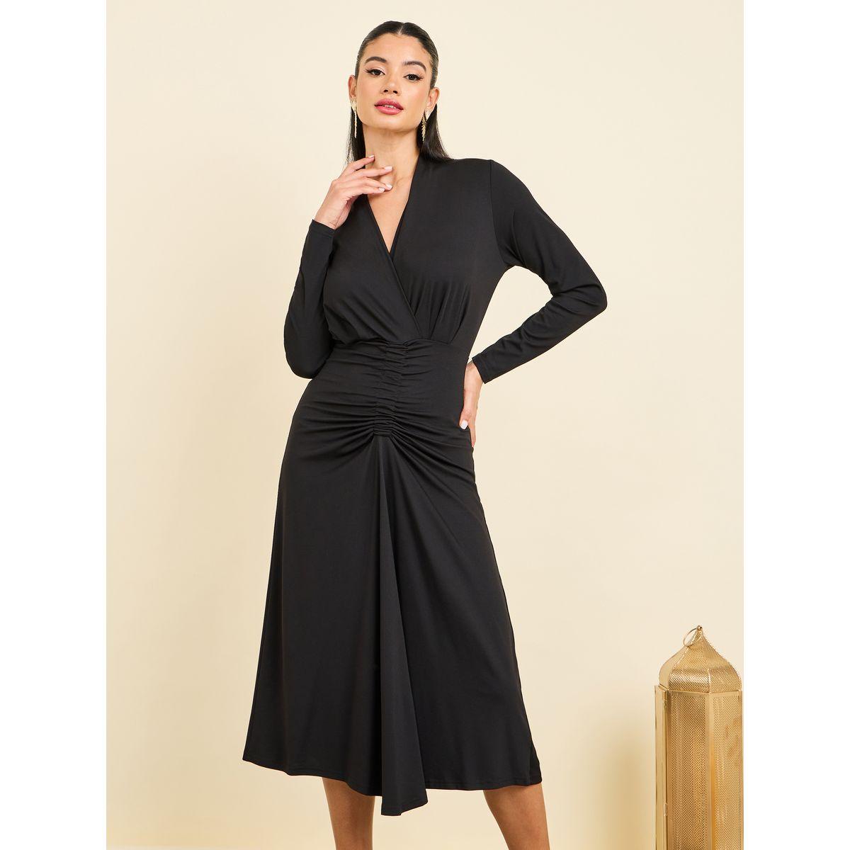 Styli Ruched Detail A-Line Midi Dress-women-clothing-dresses-image-2
