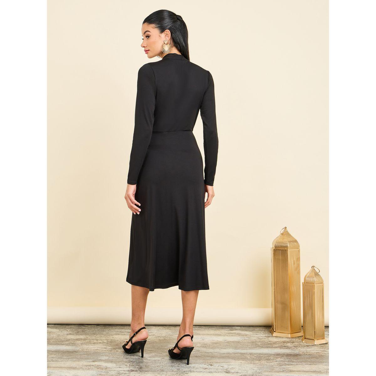 Styli Ruched Detail A-Line Midi Dress-women-clothing-dresses-image-4