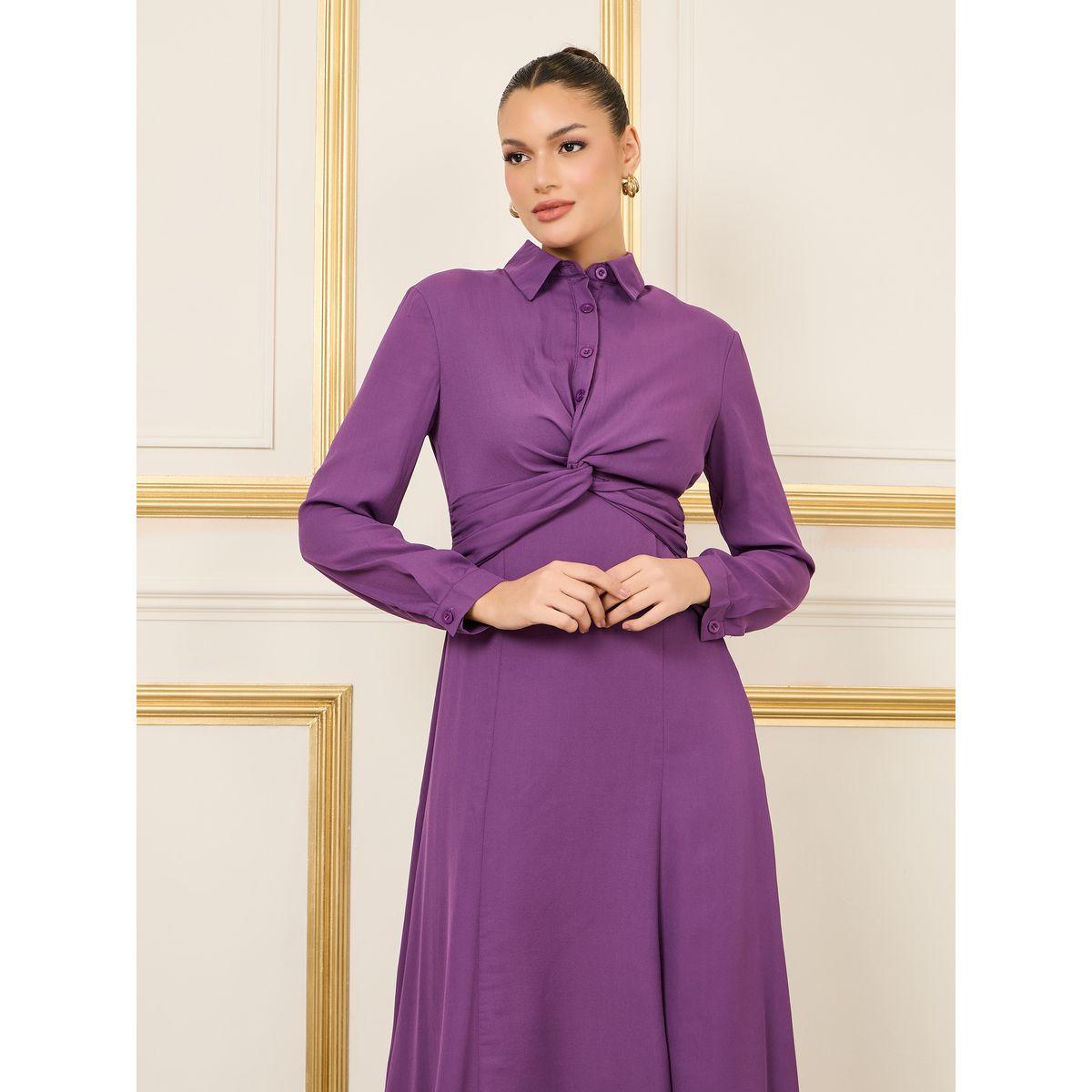 فستان طويل بتفاصيل ملفوفة وأزرار-women-clothing-dresses-image-2