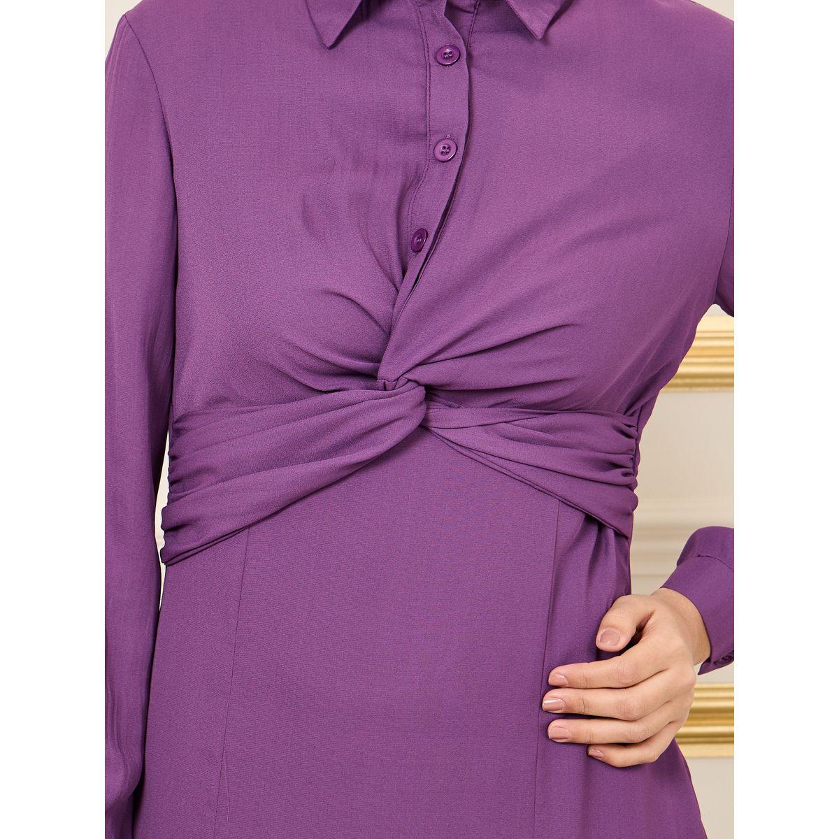 Styli Front Twist Collared A-Line Maxi Dress-women-clothing-dresses-image-3