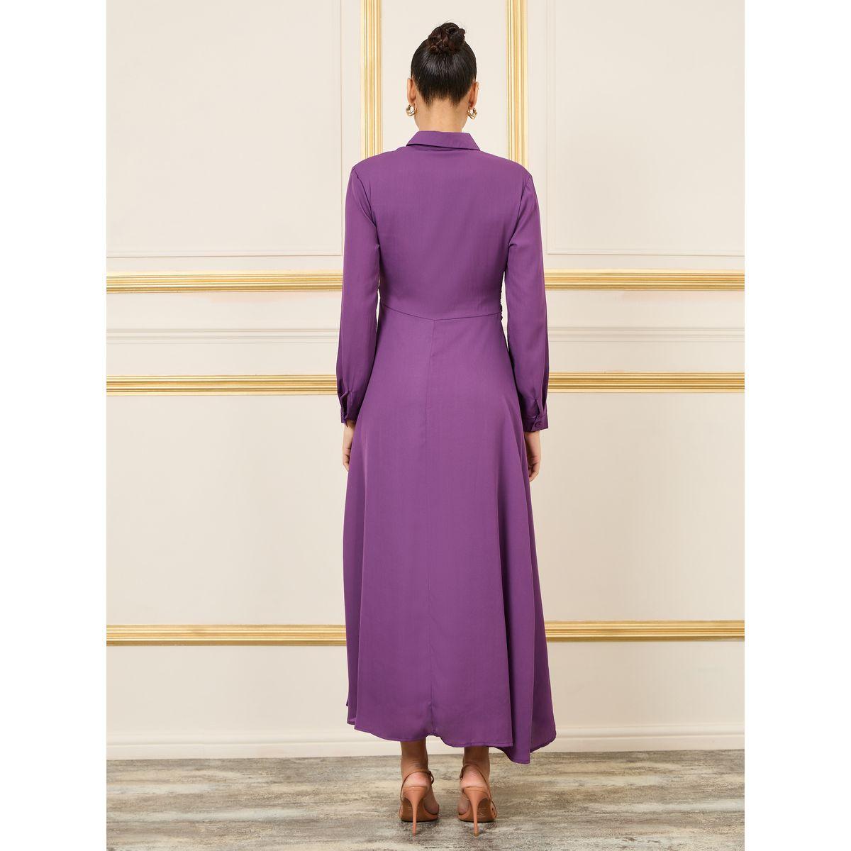 Styli Front Twist Collared A-Line Maxi Dress-women-clothing-dresses-image-4