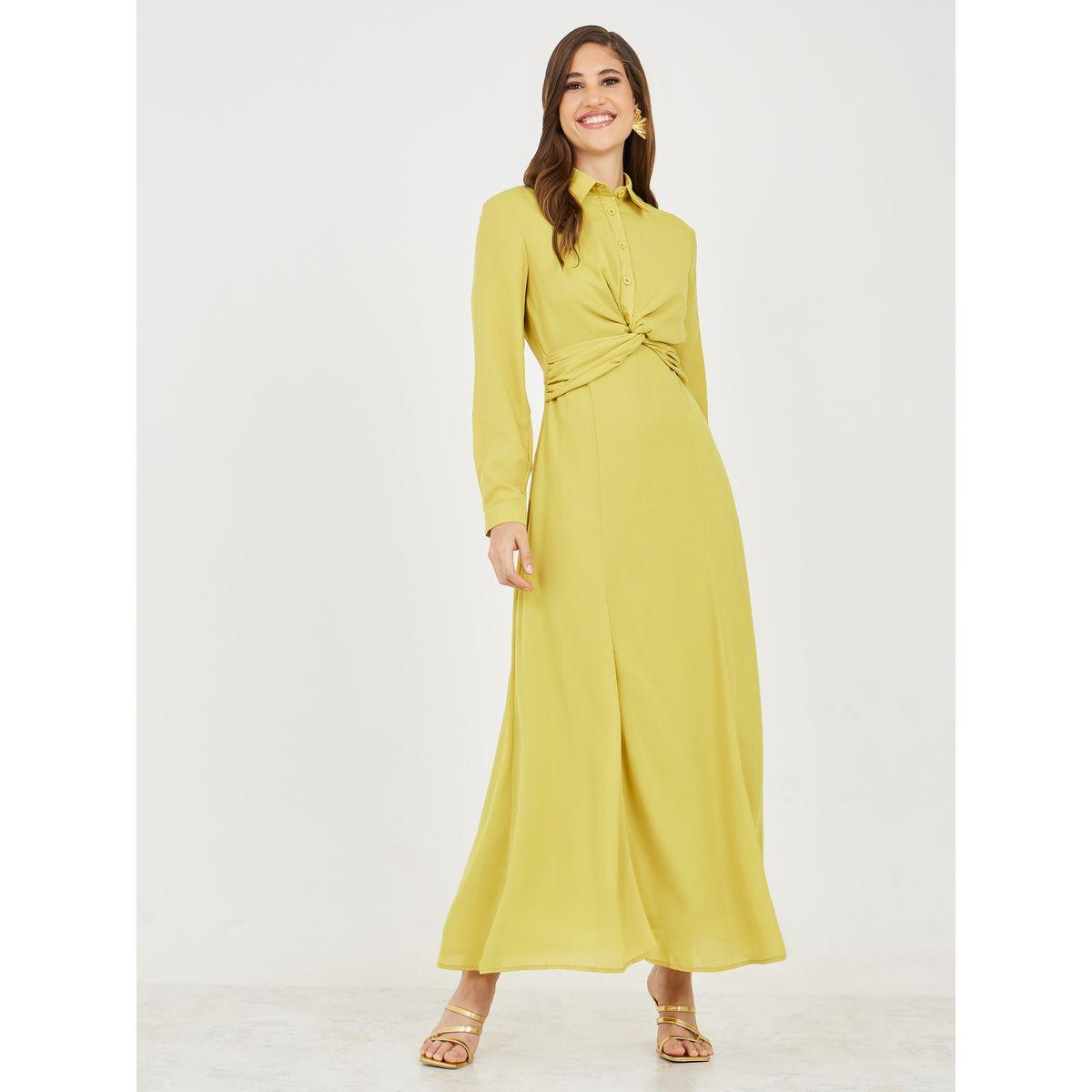 فستان طويل بتفاصيل ملفوفة وازرار غلق-women-clothing-dresses-image-1