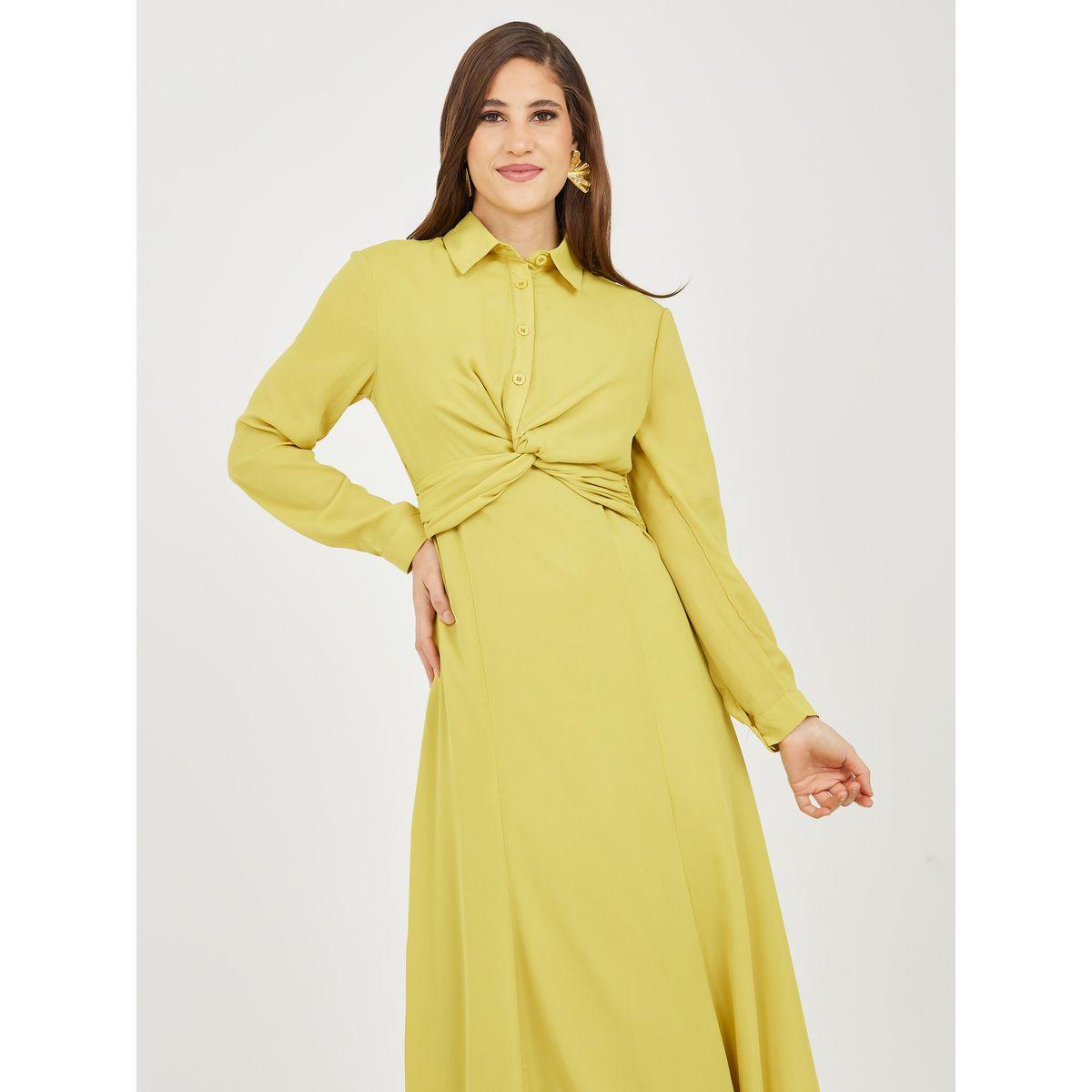 Styli Front Twist Collared A-Line Maxi Dress-women-clothing-dresses-image-2