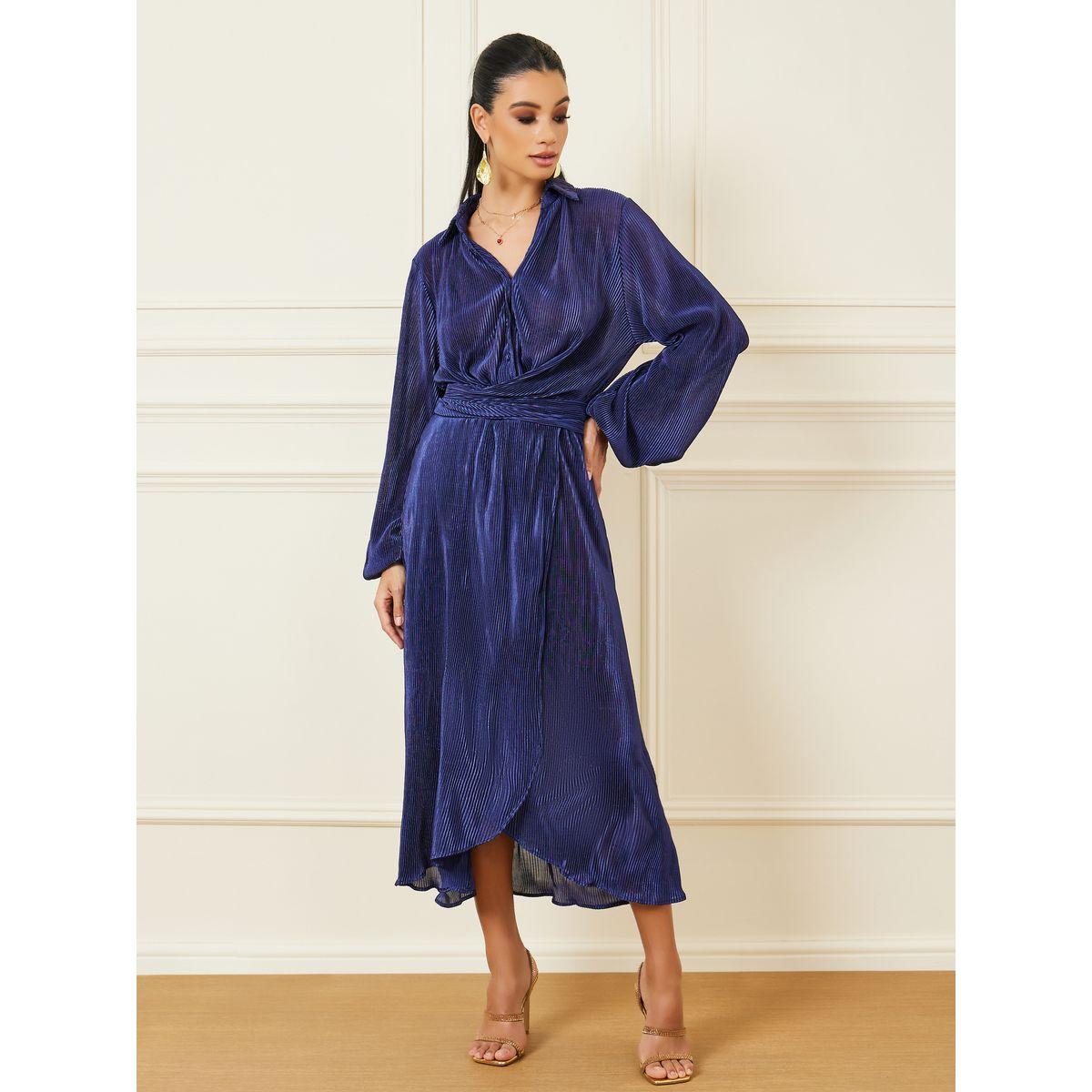 Styli Plisse Button Closure Collared A-Line Midi Dress-women-clothing-dresses-image-1