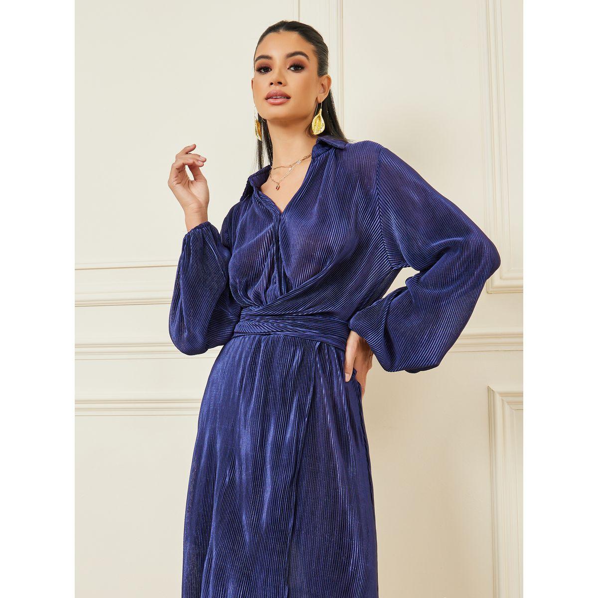 Styli Plisse Button Closure Collared A-Line Midi Dress-women-clothing-dresses-image-2