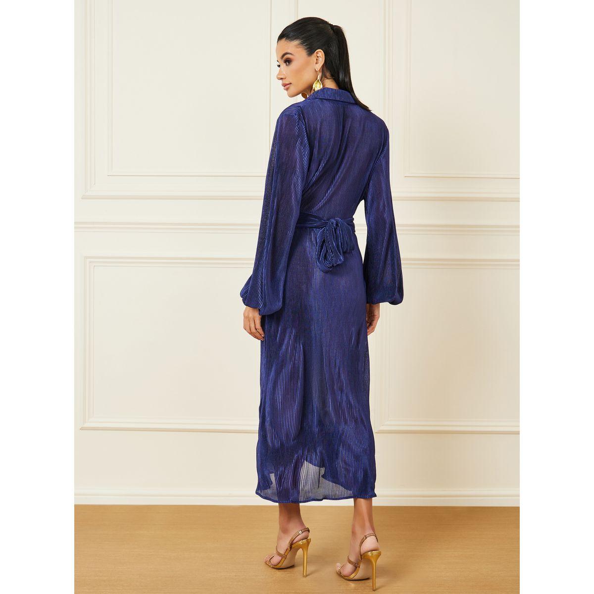 Styli Plisse Button Closure Collared A-Line Midi Dress-women-clothing-dresses-image-4