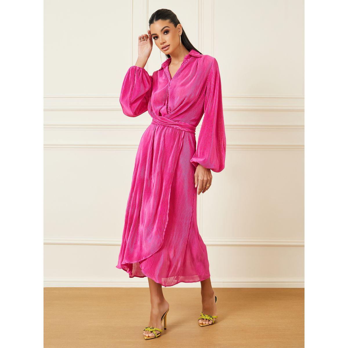 Styli Plisse Button Closure Collared A-Line Midi Dress-women-clothing-dresses-image-1
