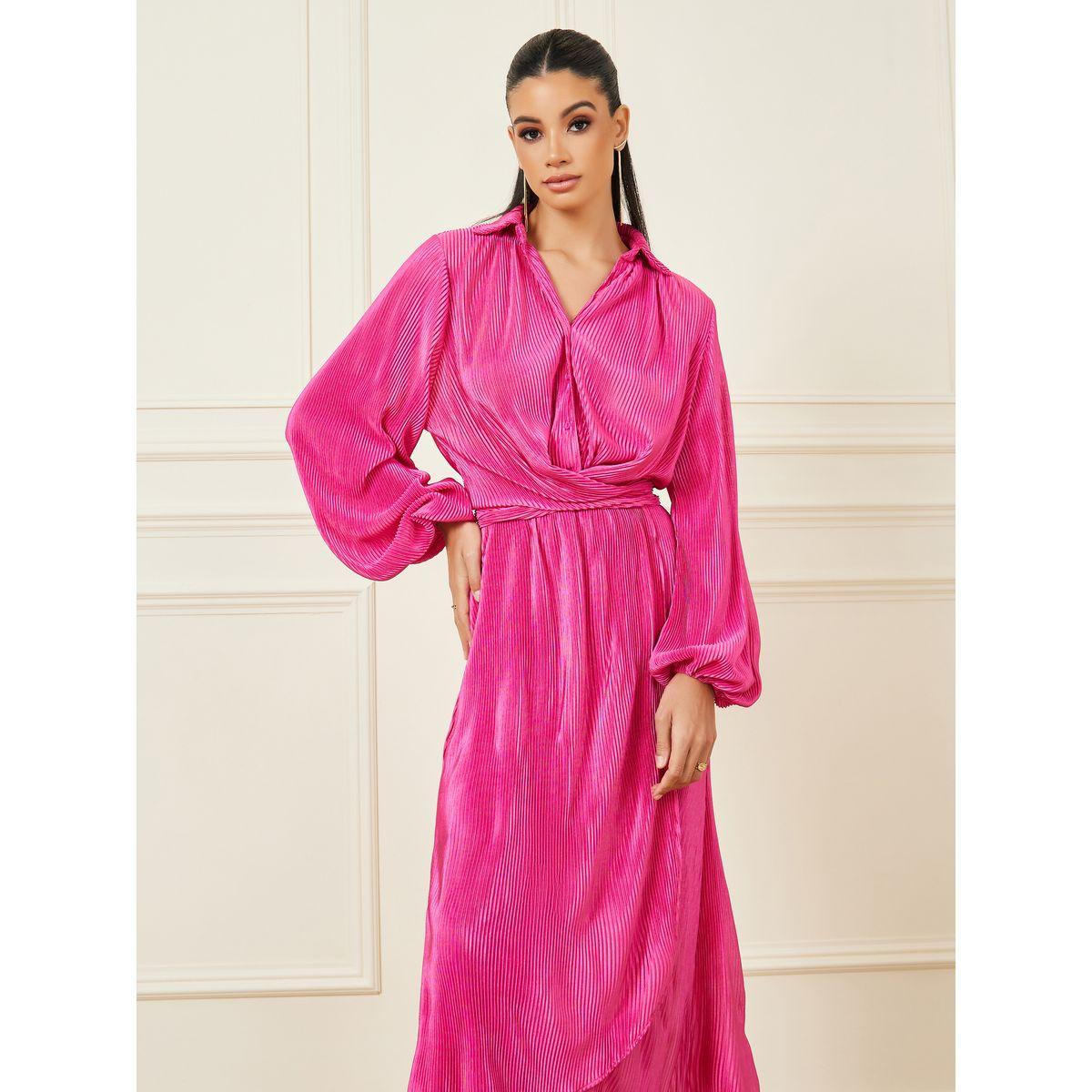 Styli Plisse Button Closure Collared A-Line Midi Dress-women-clothing-dresses-image-2