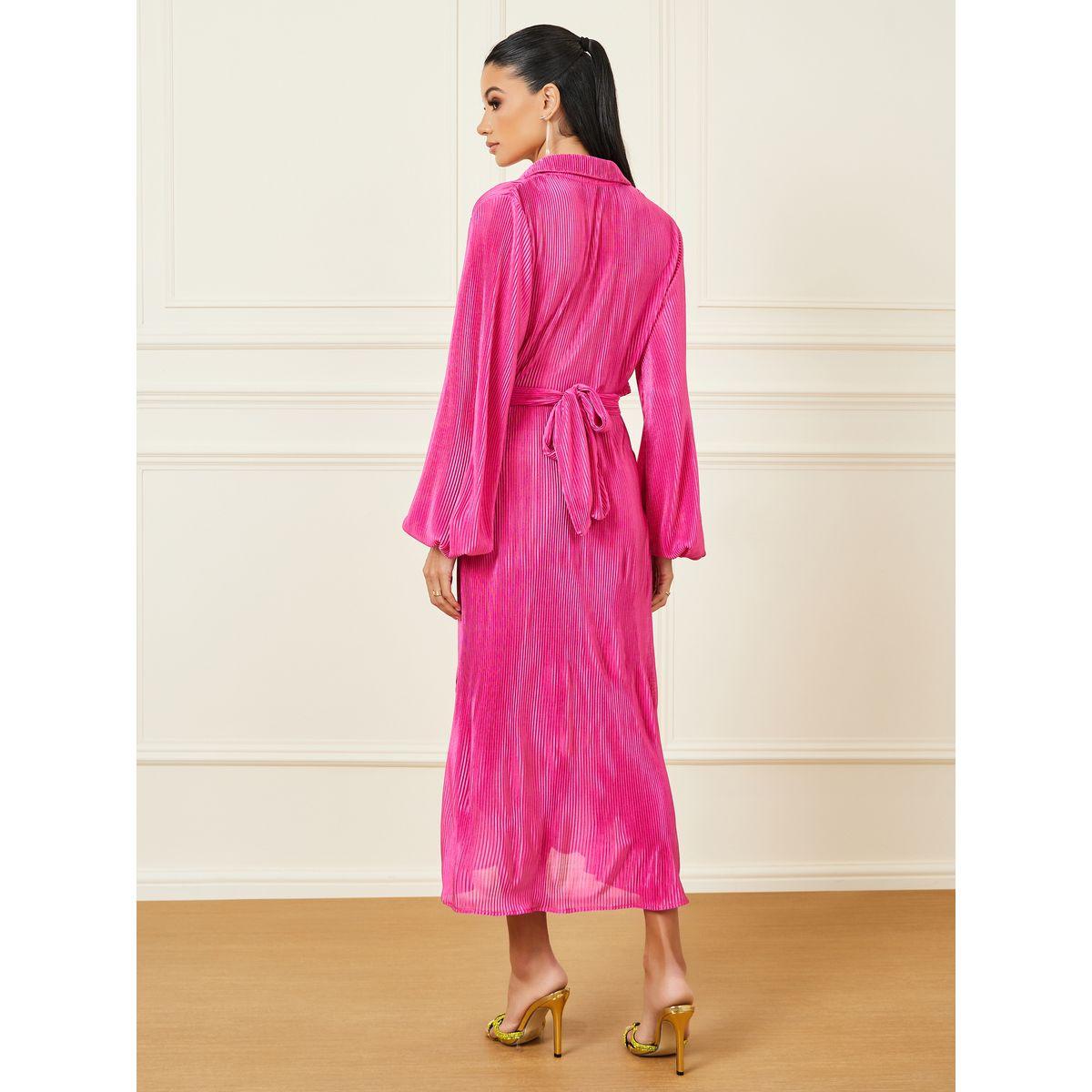 Styli Plisse Button Closure Collared A-Line Midi Dress-women-clothing-dresses-image-4