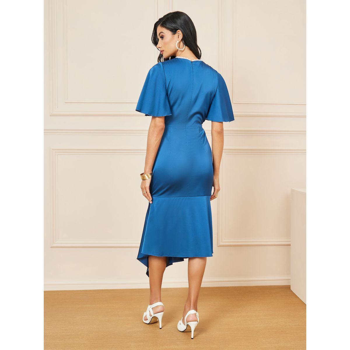 Styli Satin High Neck Ruffle Asymmetric Hem Shift Dress-women-clothing-dresses-image-4