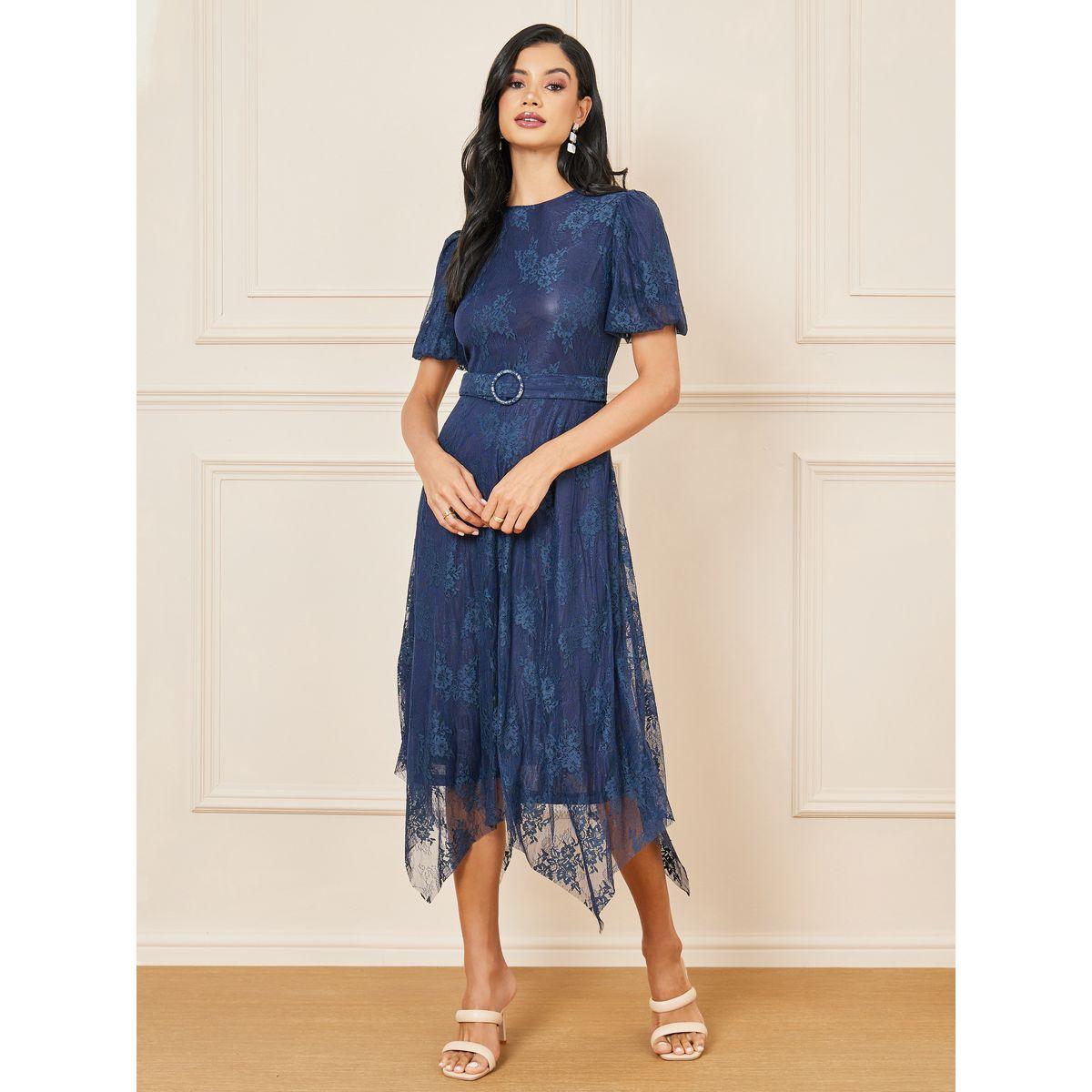 فستان ميدي بحافة غير متماثلة الطول مع حزام-women-clothing-dresses-image-1
