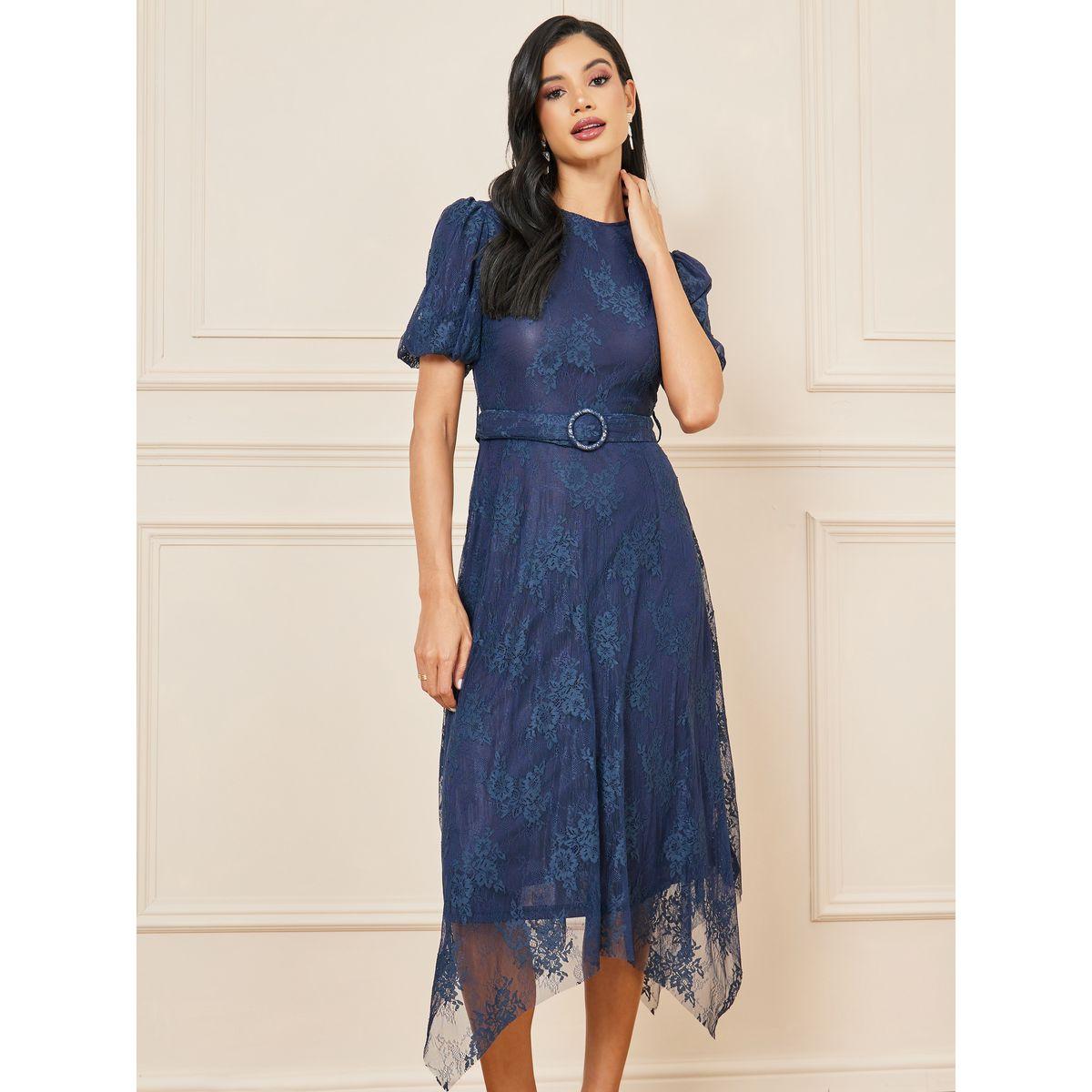 فستان ميدي بحافة غير متماثلة الطول مع حزام-women-clothing-dresses-image-2