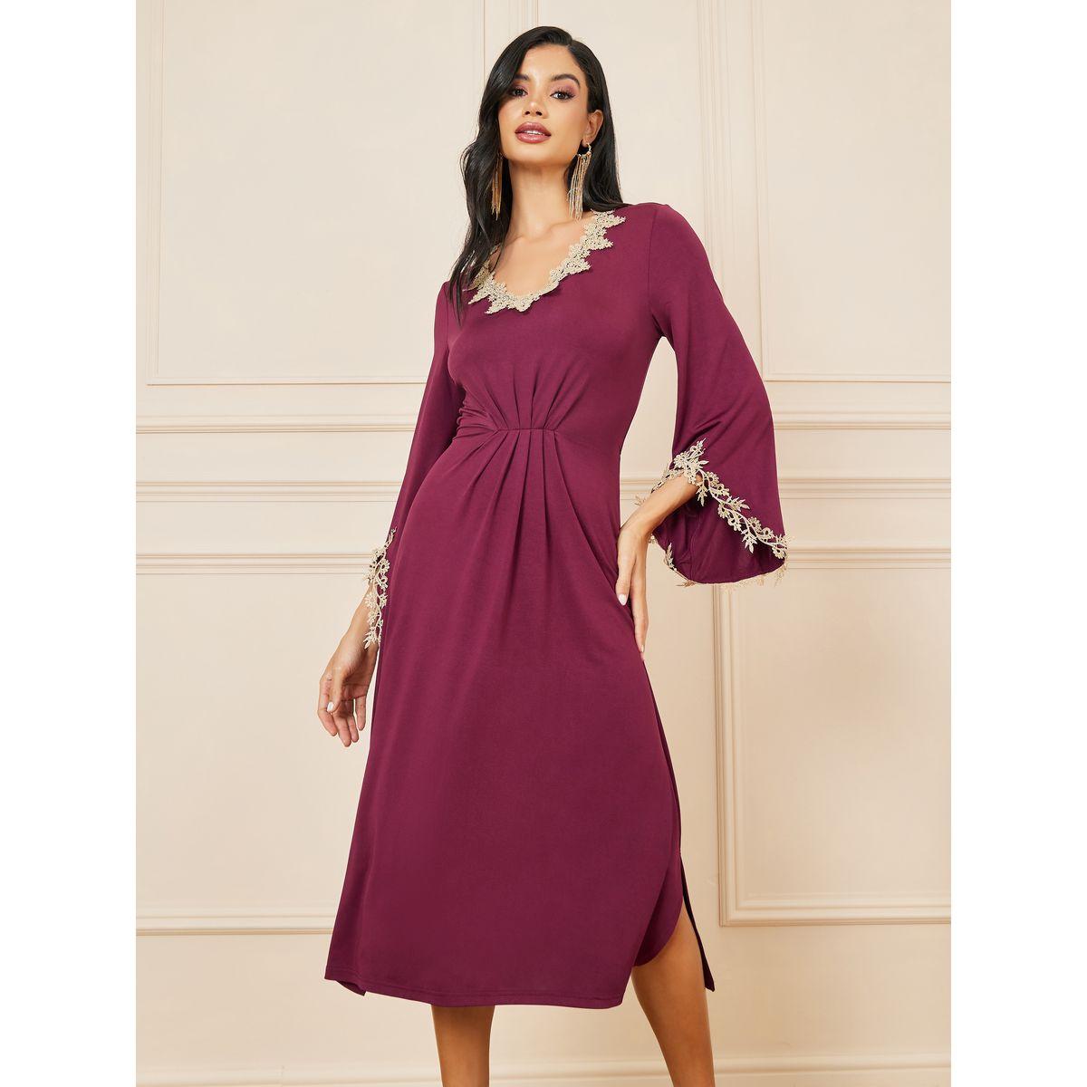 Styli Embroidered Lace Detail A-Line Midi Dress-women-clothing-dresses-image-2