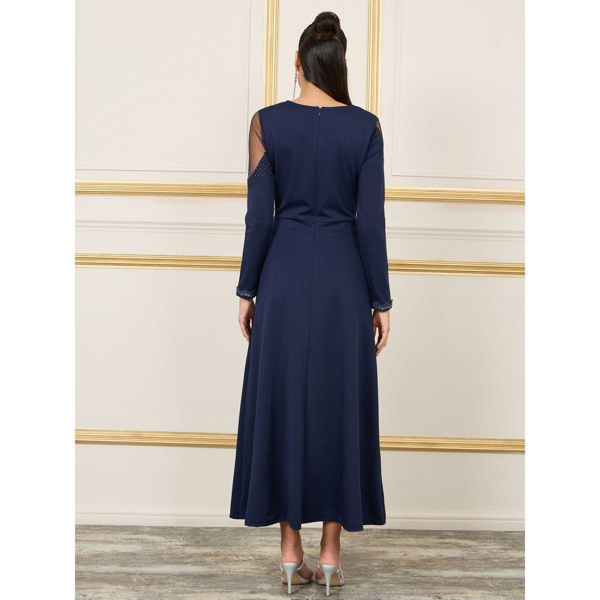 فستان طويل بحافة واسعة وتداخلات شبكية-women-clothing-dresses-image-4