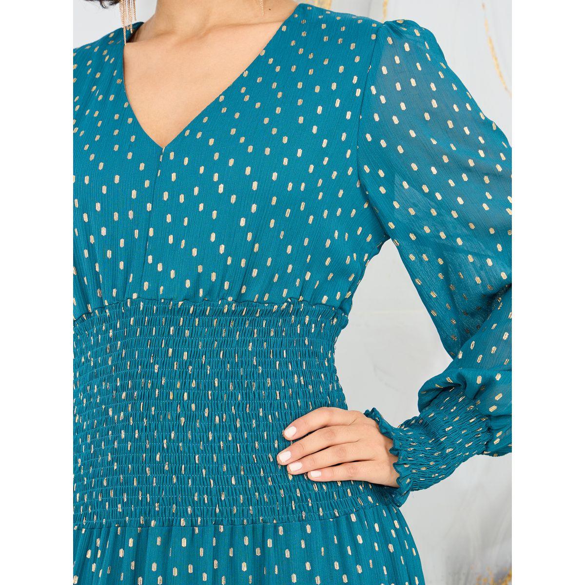 فستان ميدي بتفاصيل كشكش وطبعة فويل-women-clothing-dresses-image-3
