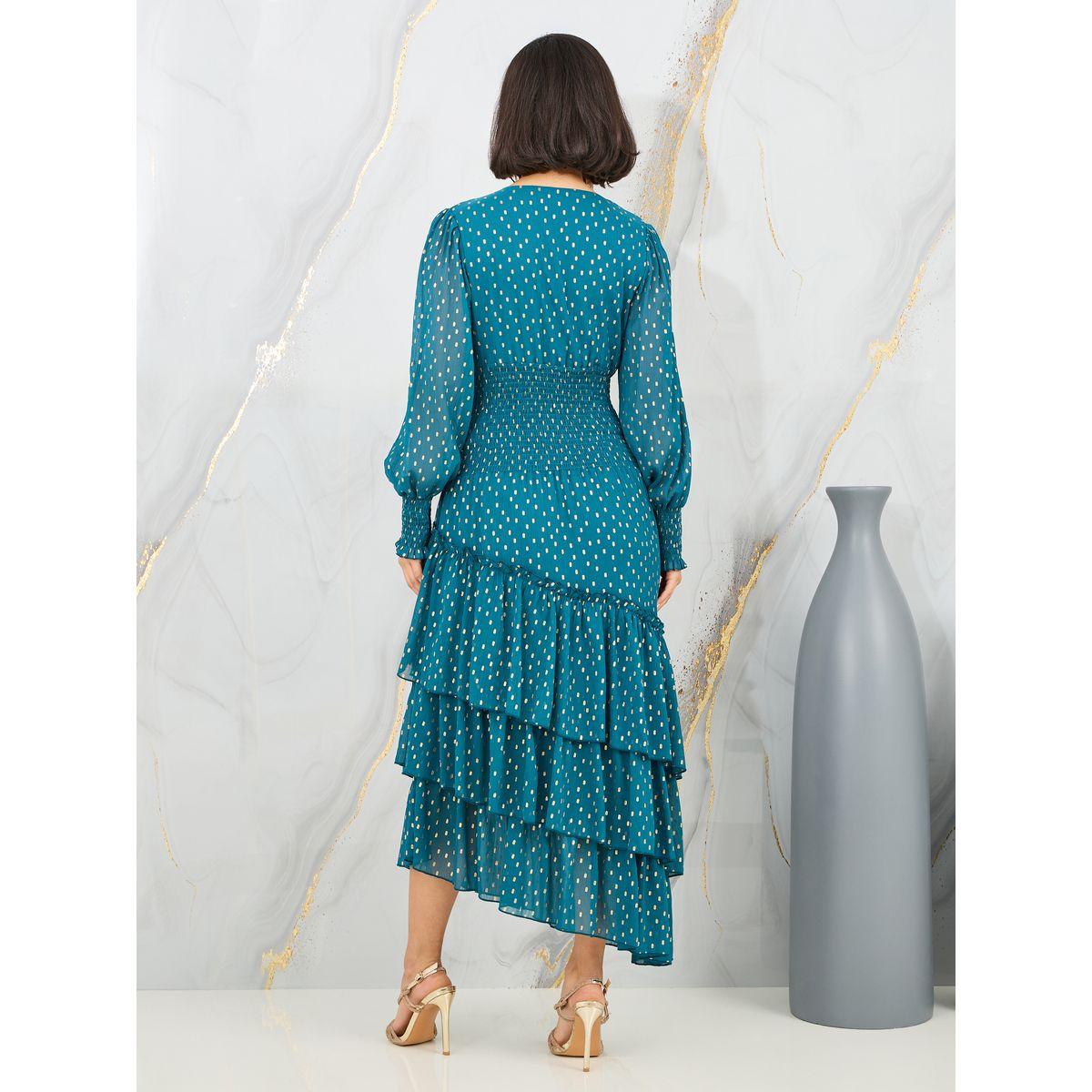 فستان ميدي بتفاصيل كشكش وطبعة فويل-women-clothing-dresses-image-4