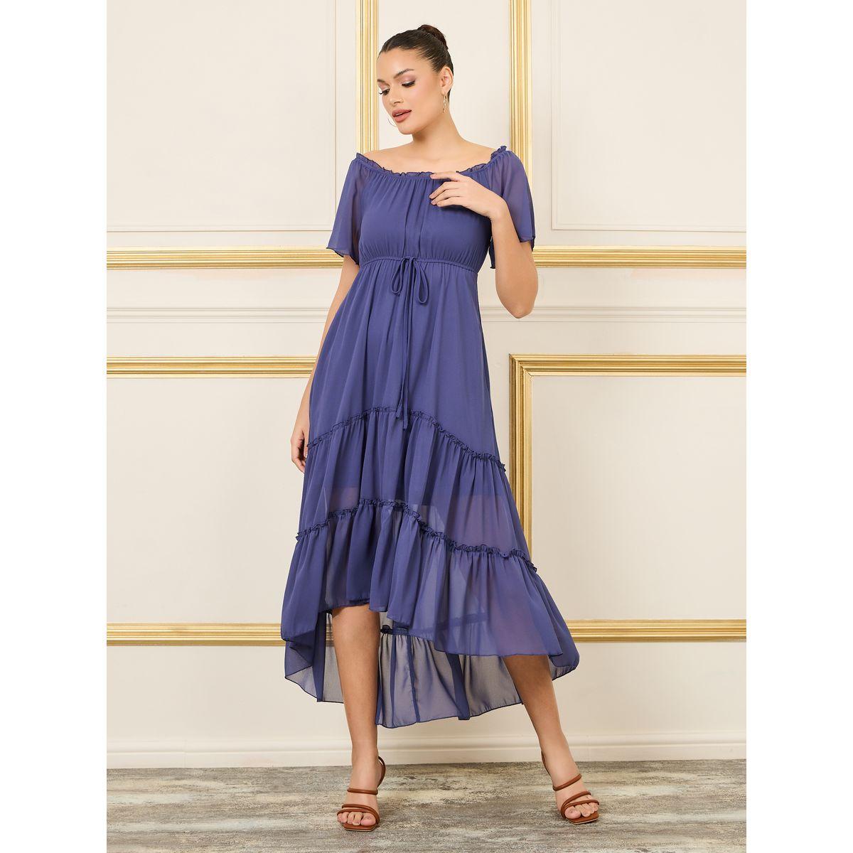 فستان ميدي بحافة واسعة وكشكش-women-clothing-dresses-image-1