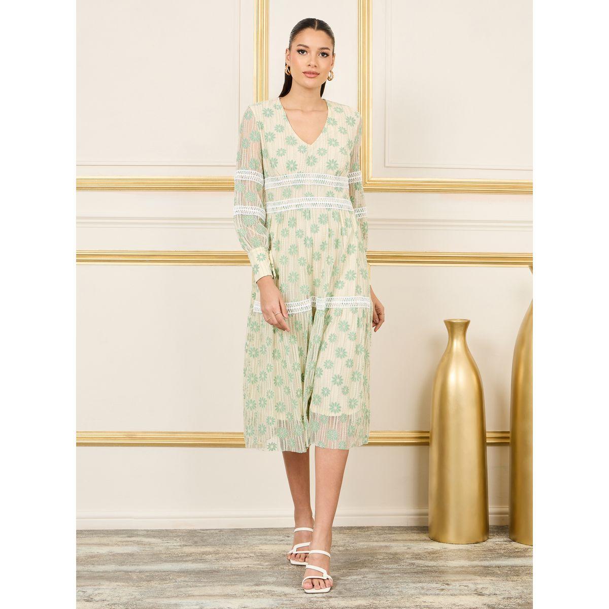 Styli Floral Print Lace Detail Mesh Insert Tiered Midi Dress-women-clothing-dresses-image-1