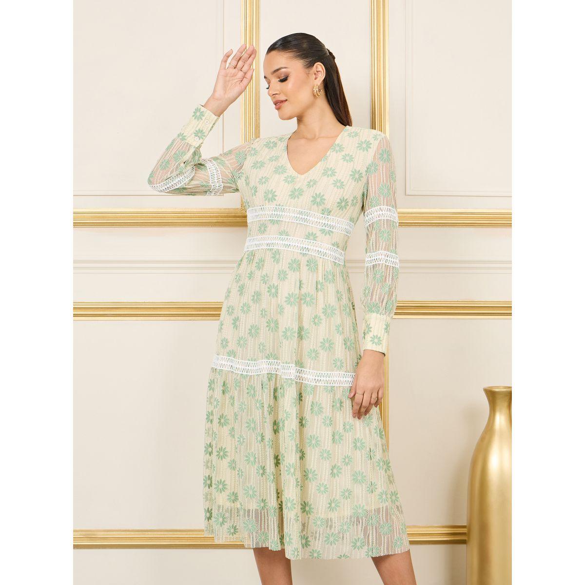 Styli Floral Print Lace Detail Mesh Insert Tiered Midi Dress-women-clothing-dresses-image-2