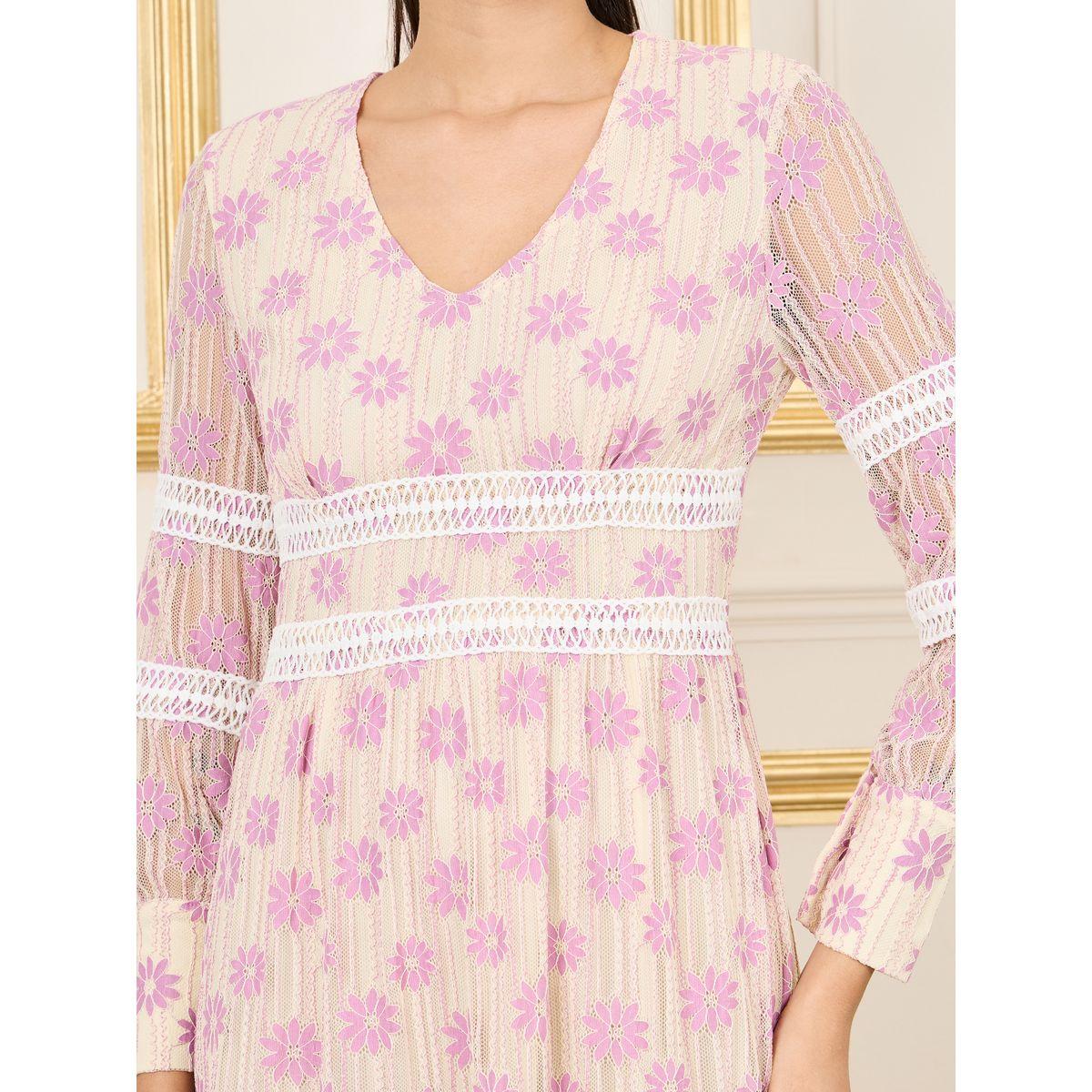فستان ميدي بكسرات وتفاصيل شبكية ودانتيل-women-clothing-dresses-image-3