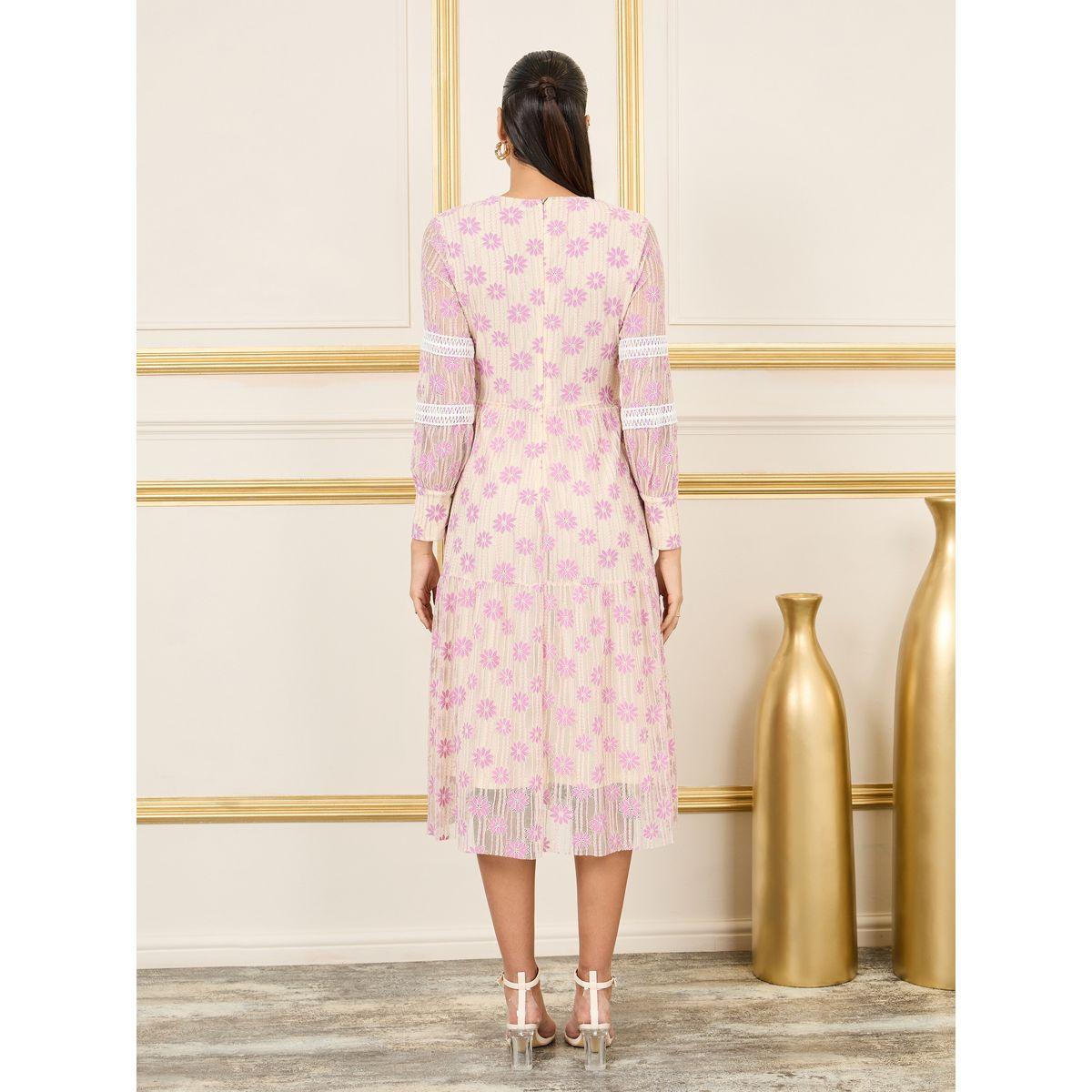 فستان ميدي بكسرات وتفاصيل شبكية ودانتيل-women-clothing-dresses-image-4