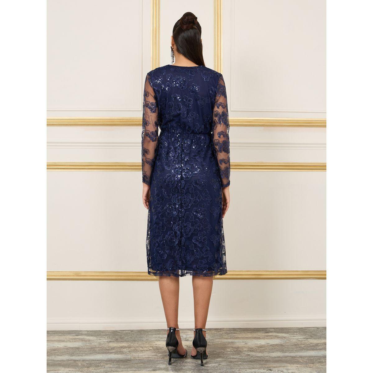 Styli Embroidered Sequin Detail Mesh Sleeves Midi Dress-women-clothing-dresses-image-4