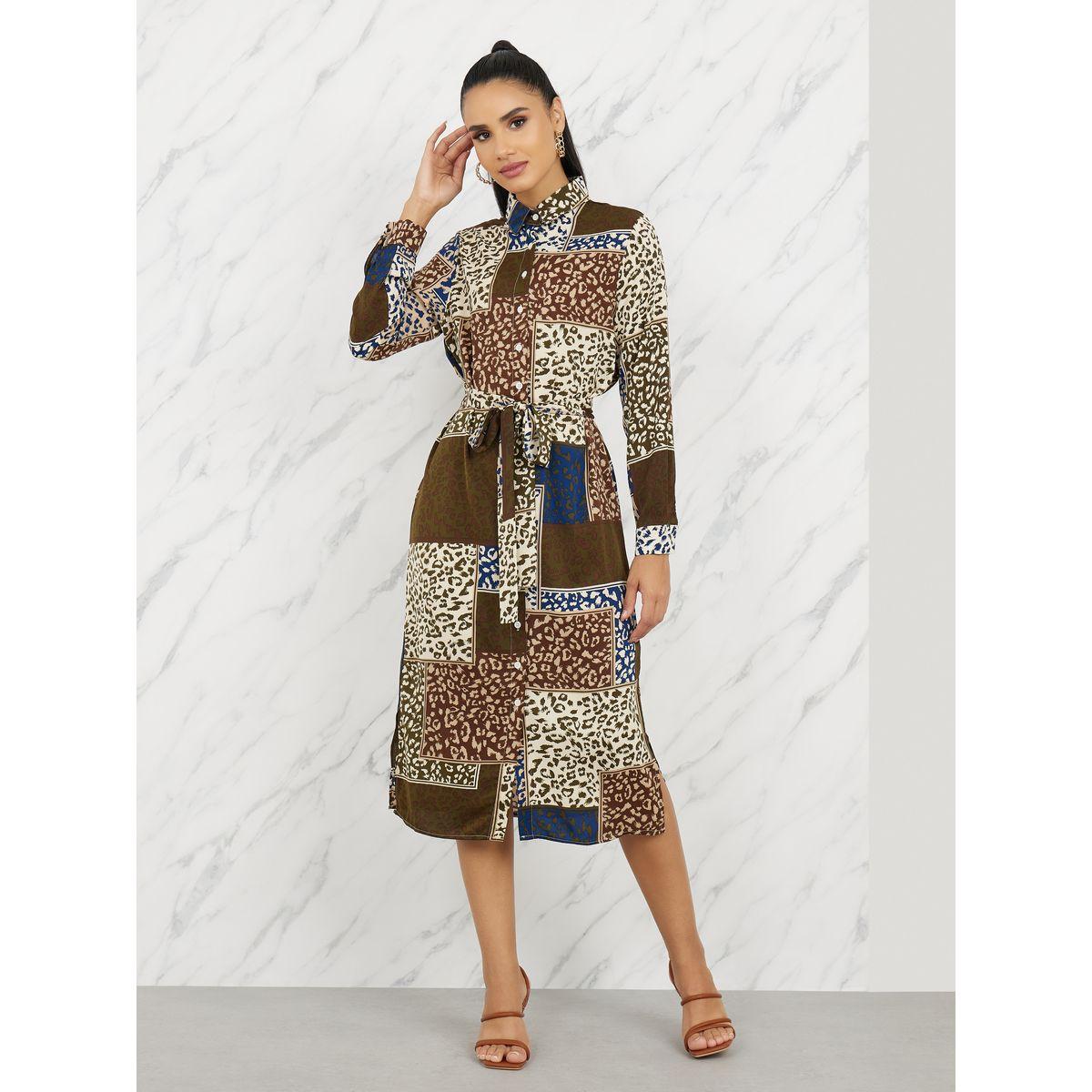 Styli Animal Print Self Tie Up Shirt Midi Dress-women-clothing-dresses-image-1